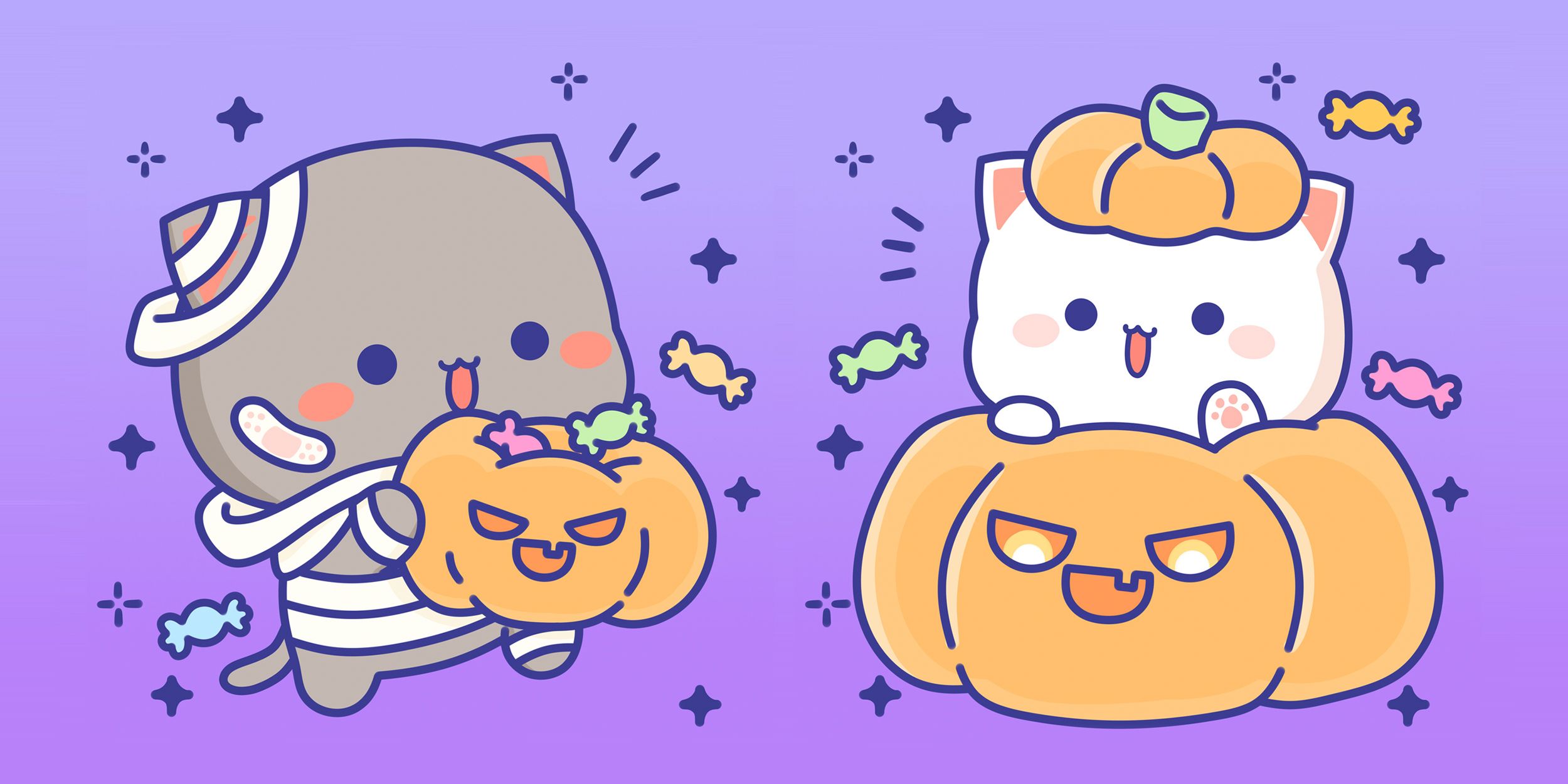 2500x1250 Peach & Goma Halloween Pumpkins Desktop