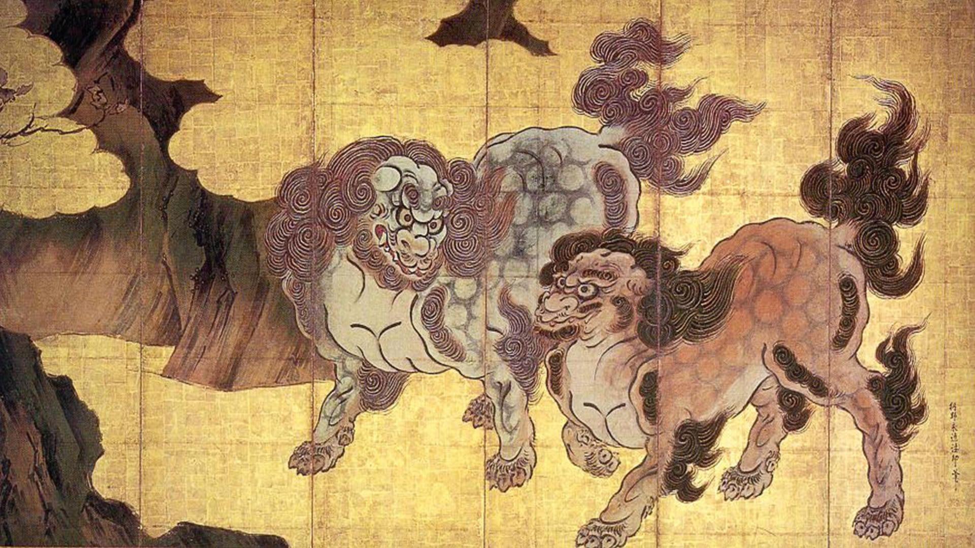 1920x1080 Two Chinese Lions In The Clouds