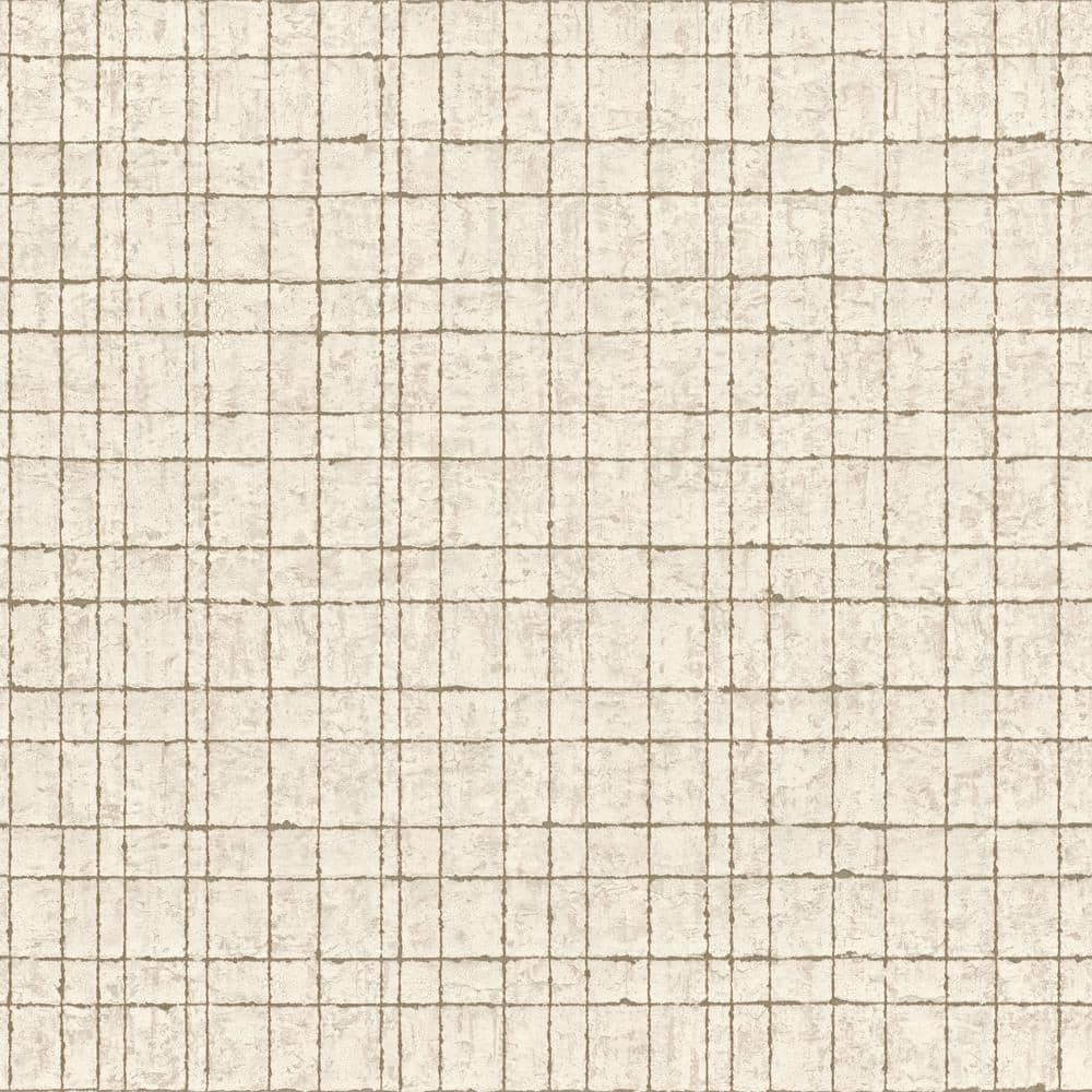 1000x1000 Weathered Grid Wallpaper Beige Paper Strippable Roll (Covers 57 Sq. ft.)