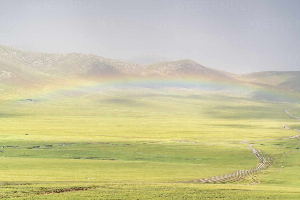 1232x821 Rainbow over the green Mongolian steppe