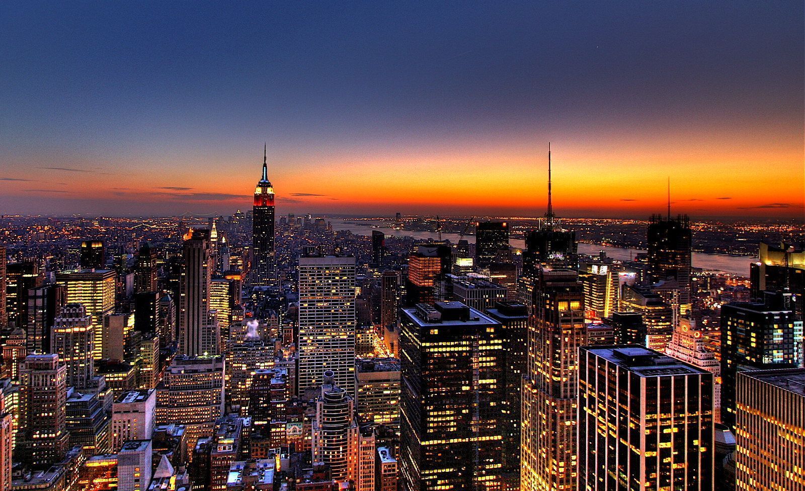 1600x976 NYC New York City Skyline Sunset Wallpaper, Background