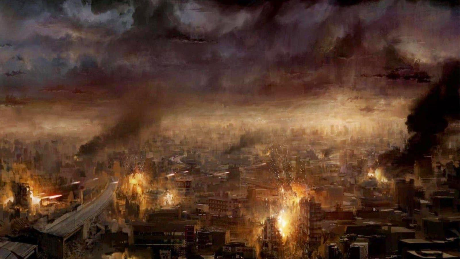 1600x900 Burning City HD Wallpaper