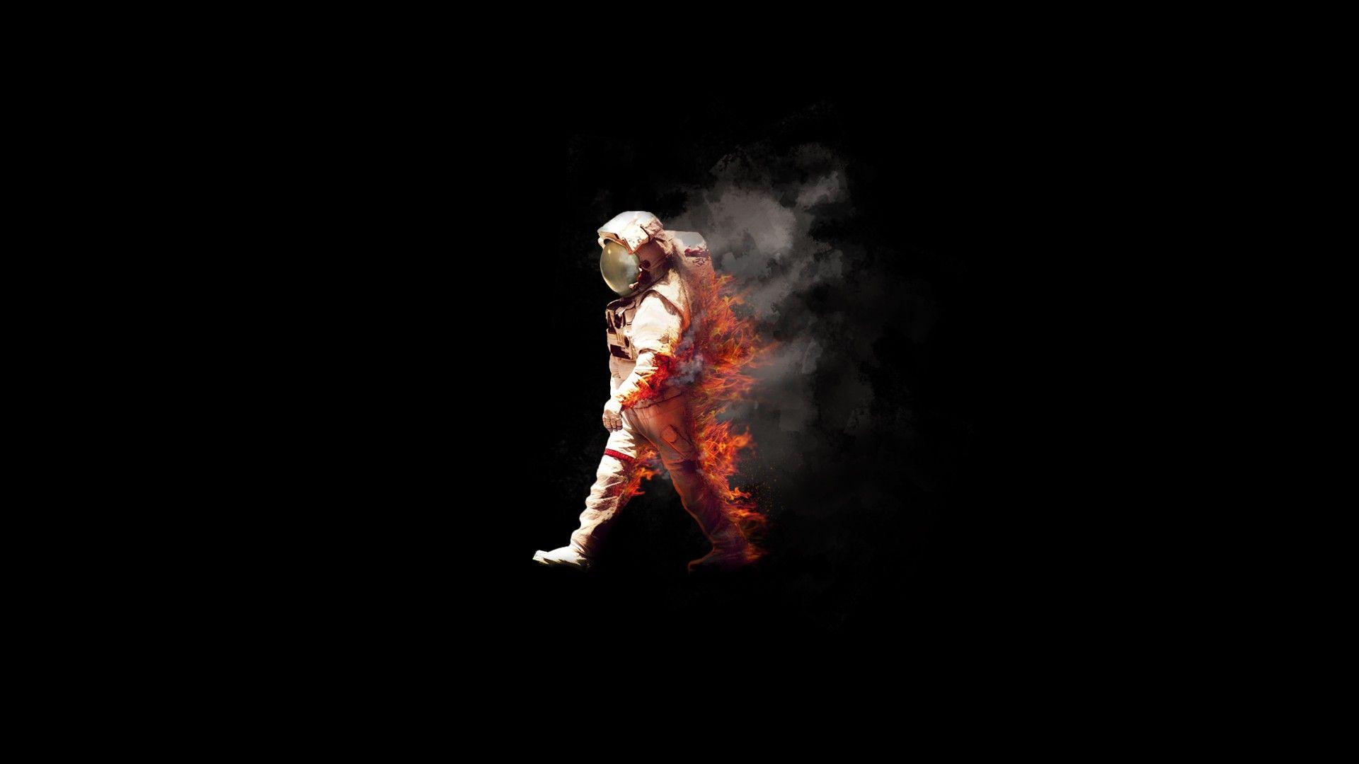 1920x1080 #space, #minimalism, #fire, #astronaut, #burn