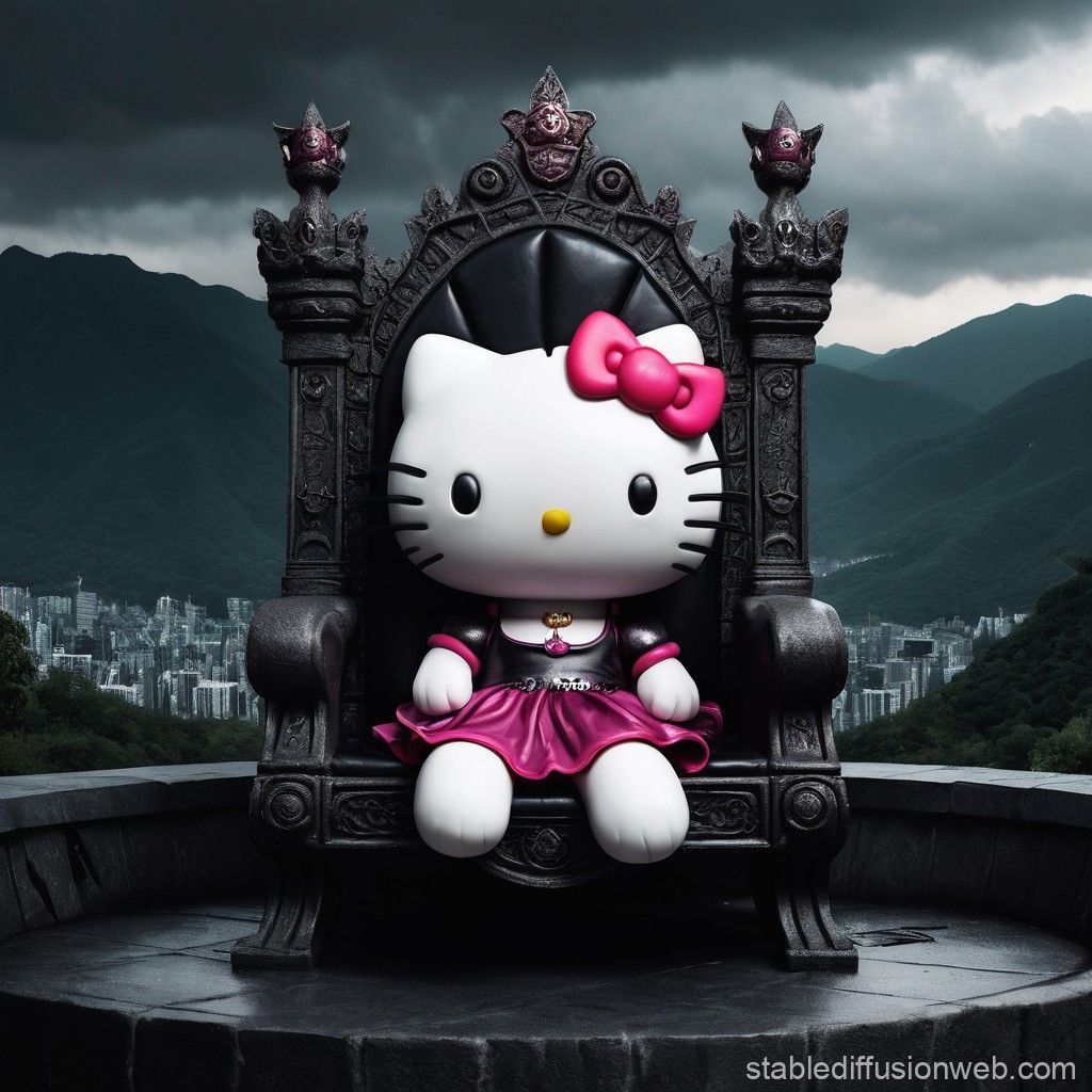 1024x1024 Kitty on a Dark Throne. Stable