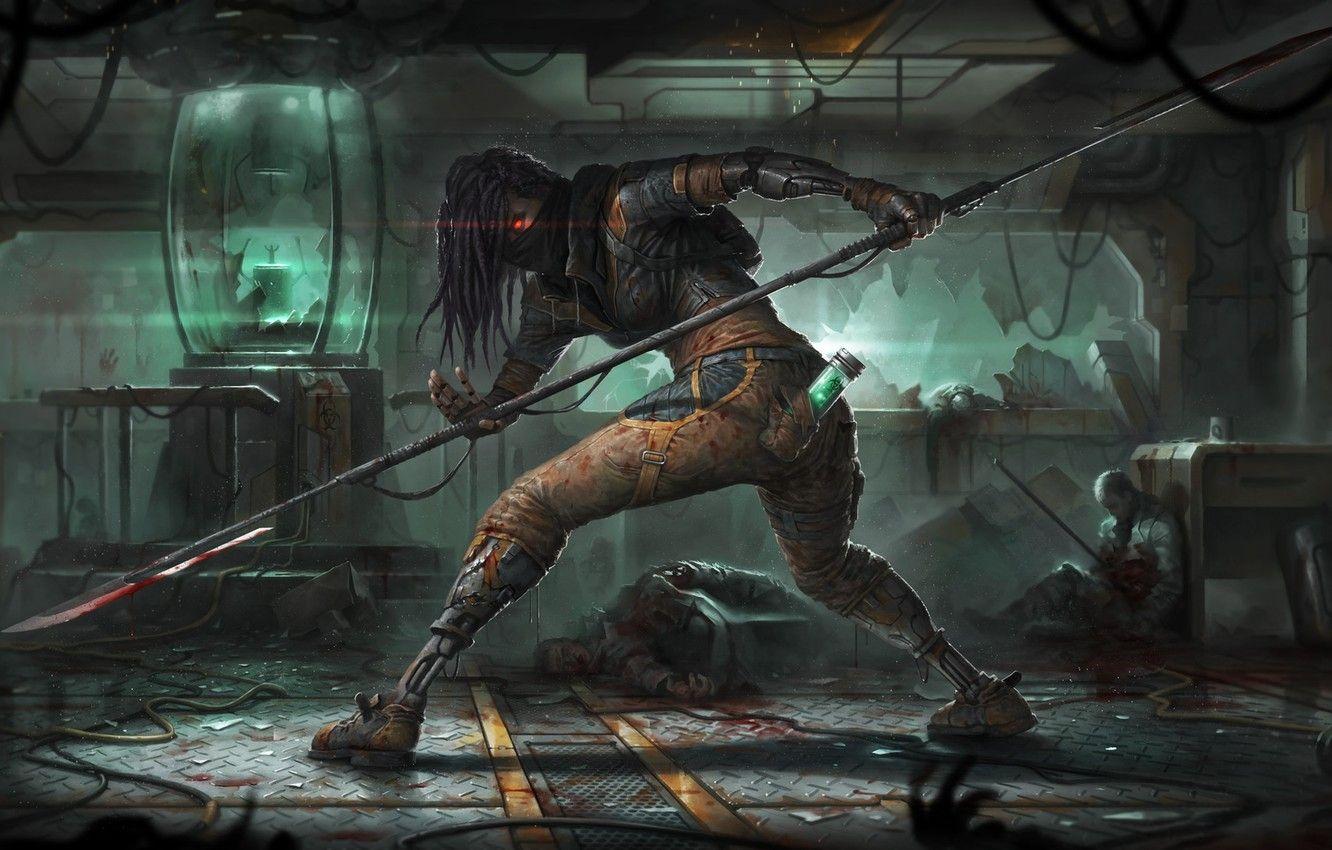 1332x850 Wallpaper Fantasy, Fighter, Art, Art, Fiction, Cyborg