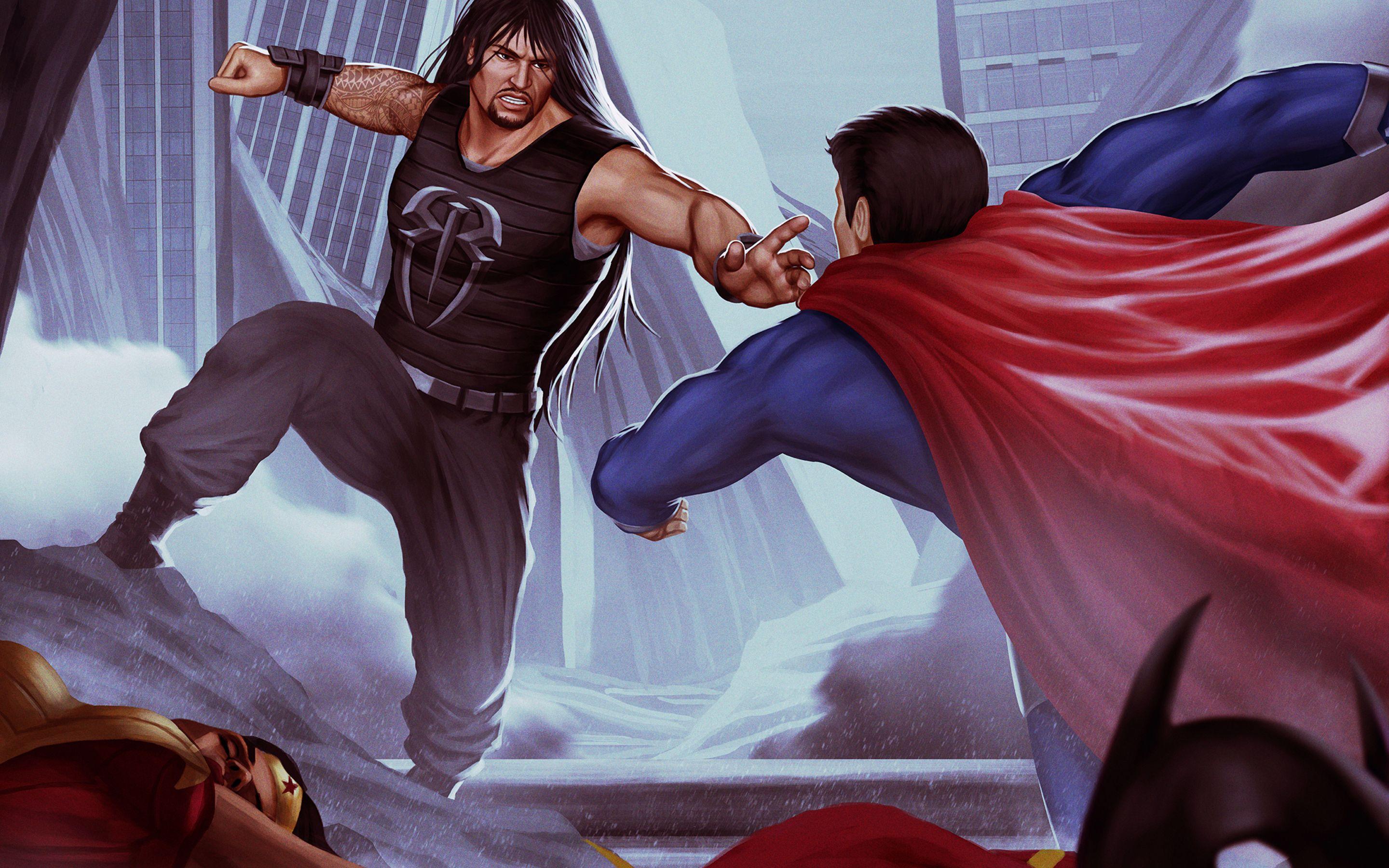 2880x1800 Roman Reigns Vs Superman Art Macbook Pro Retina HD