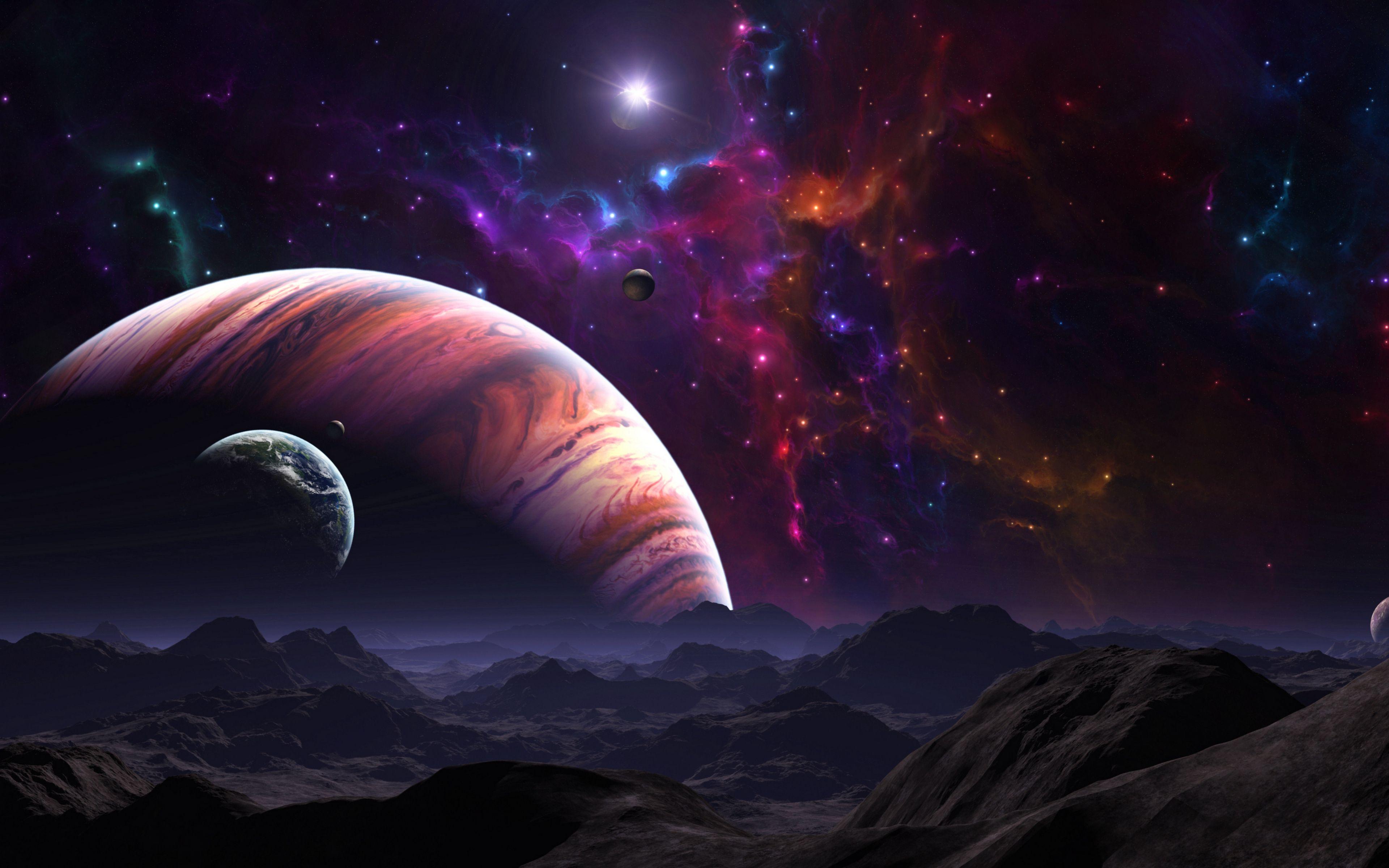 3840x2400 Download wallpaper 3840x2400 space, open space, planets, art