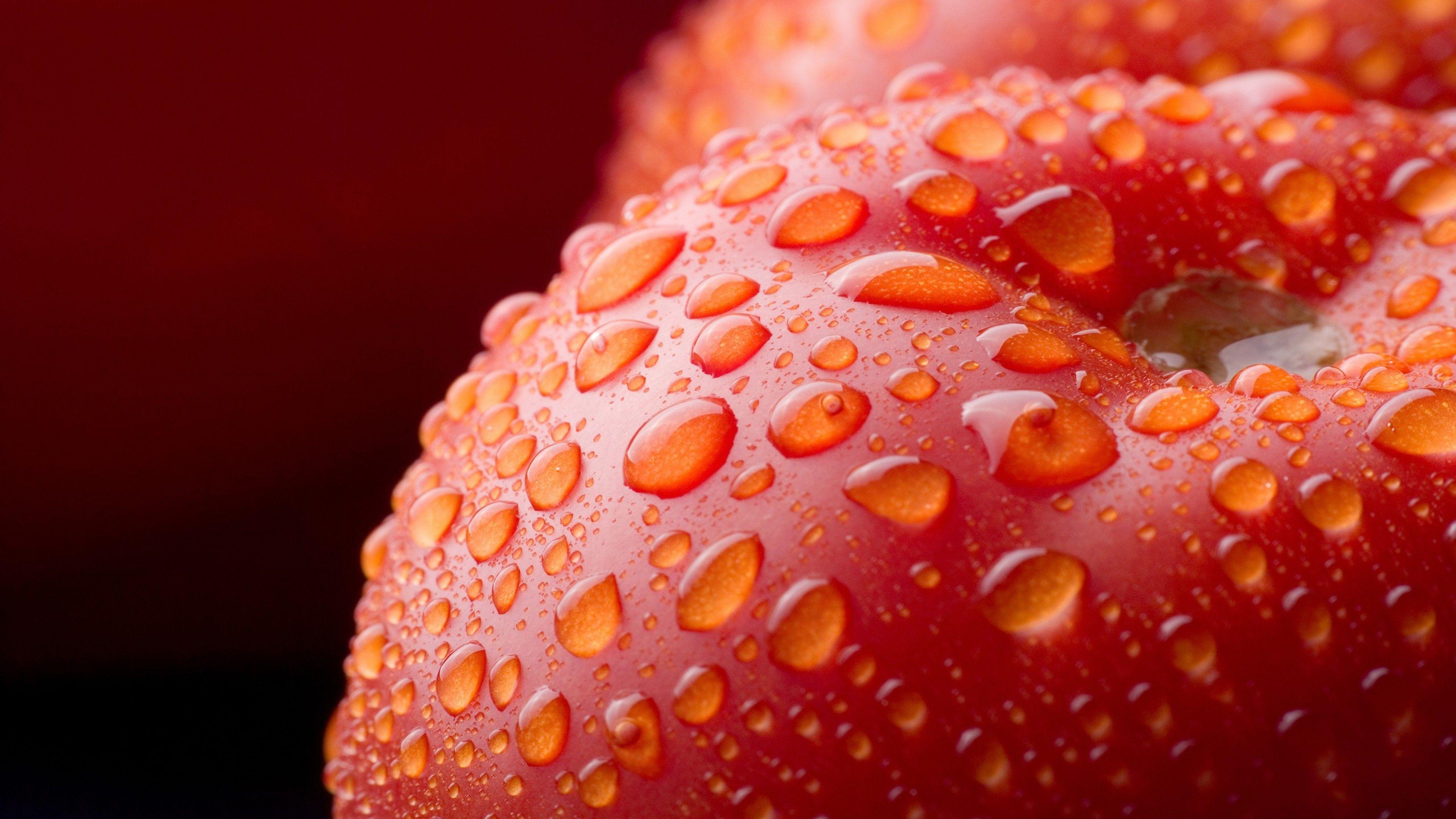3840x2160 Fresh Red Apple Macro Photo HD Wallpaper 4K Ultra HD