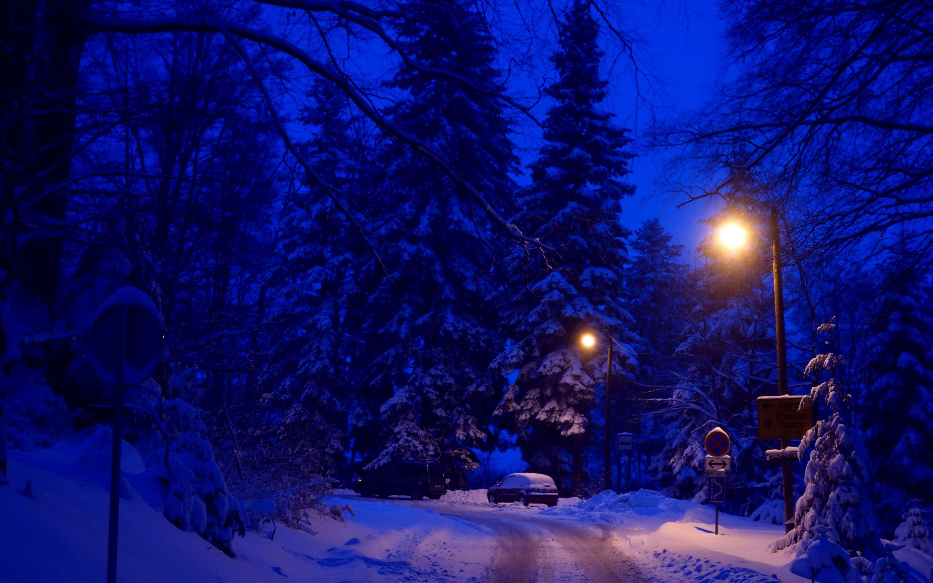 3840x2400 Download 3840x2400 wallpaper winter, night, street lights
