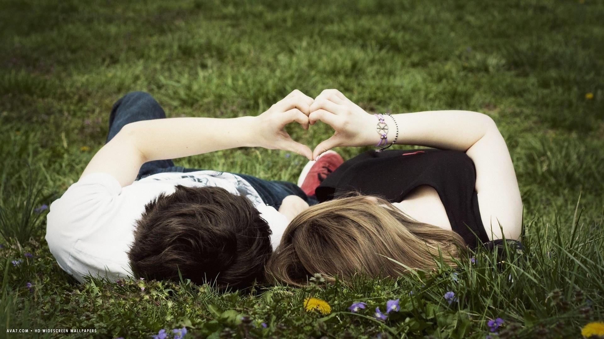 1920x1080 love couple grass flowers hands fingers heart HD widescreen