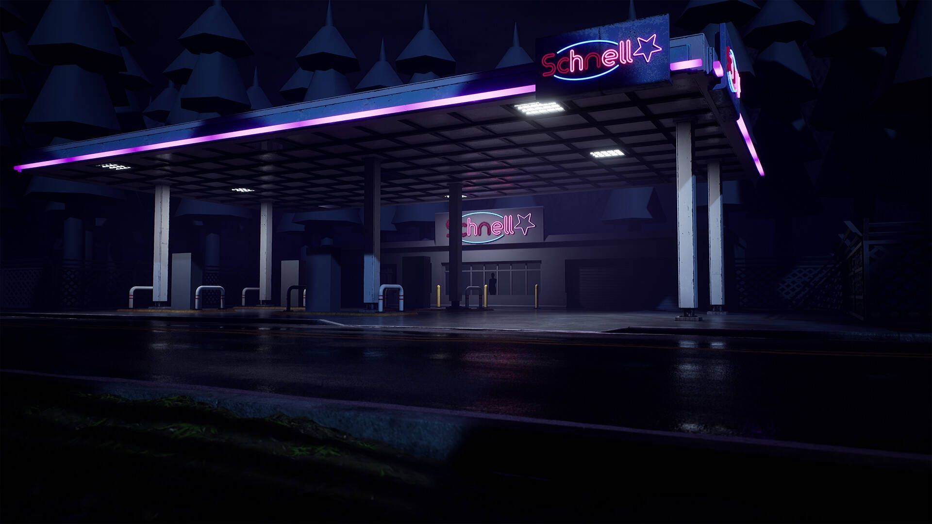 1920x1080 Aesthetic Gloomy Gas Station Wallpaper