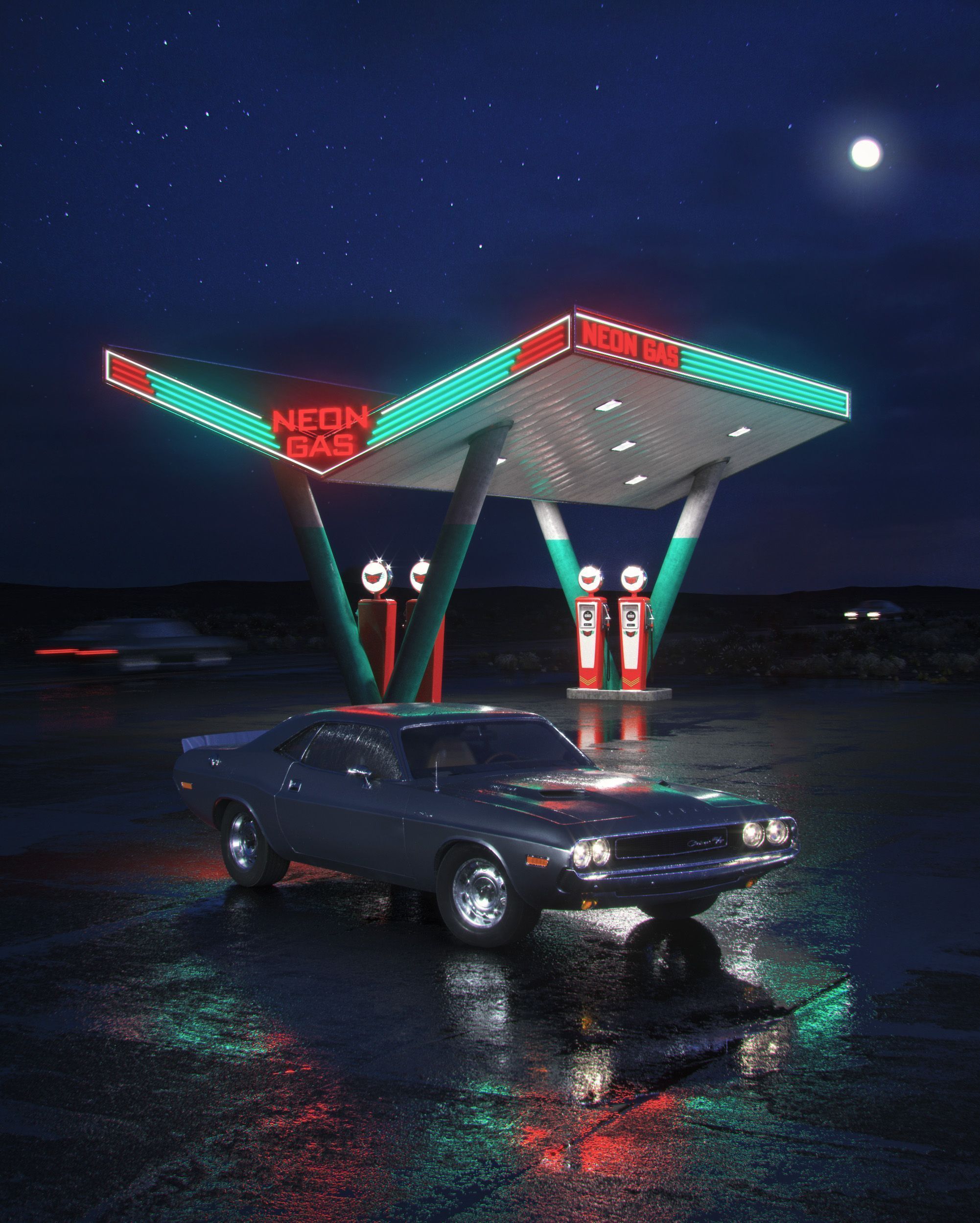 2002x2500 Retrowave Gas Station Wallpaper
