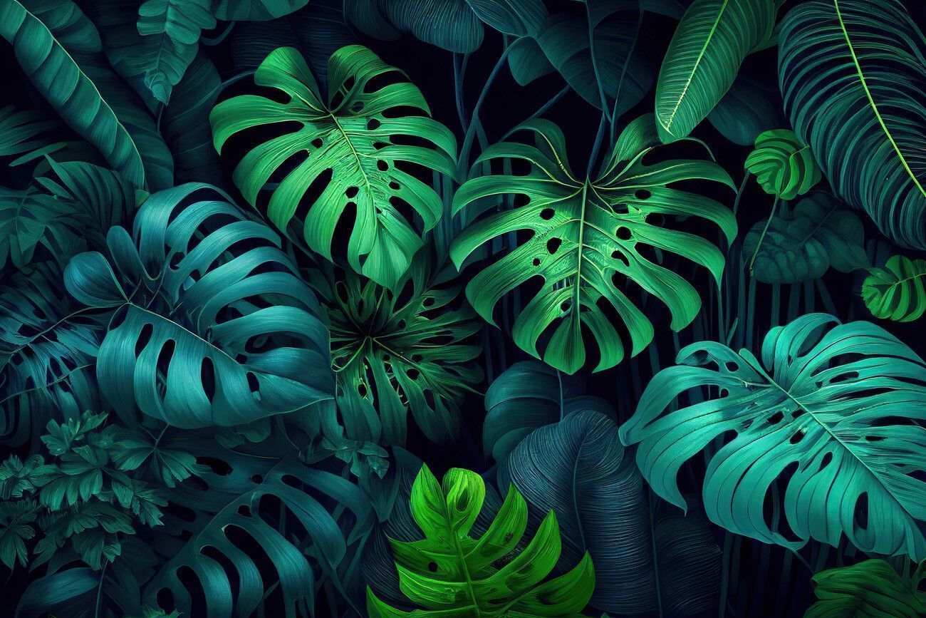 1300x867 Green tropical leaves background