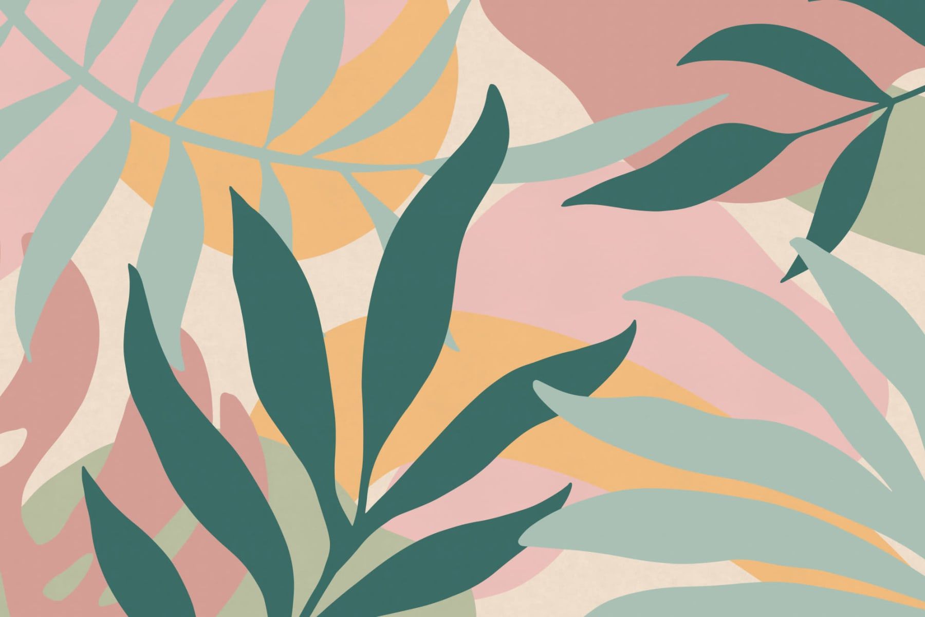 1800x1200 Teal Tropical Leaves Wallpaper Mural
