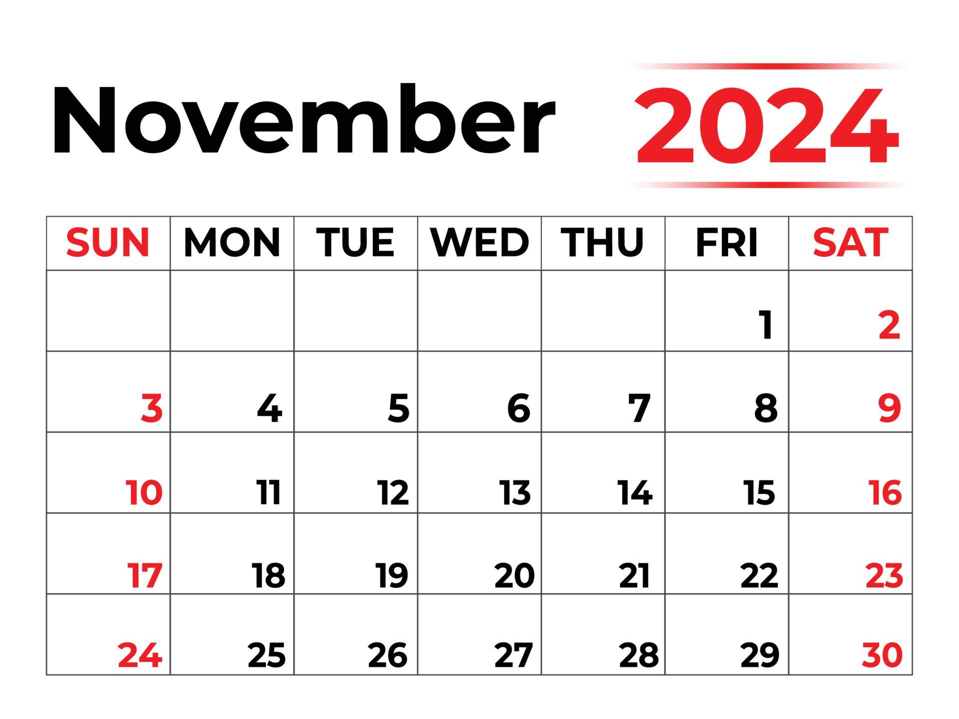 1920x1440 November 2024 calendar with very clean