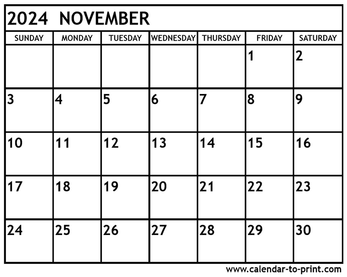1200x960 November 2024 Calendar Printable