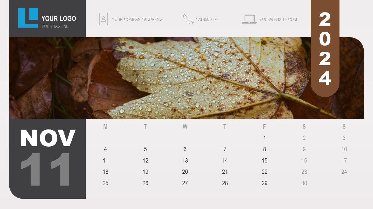 1280x720 November 2024 Calendar PowerPoint