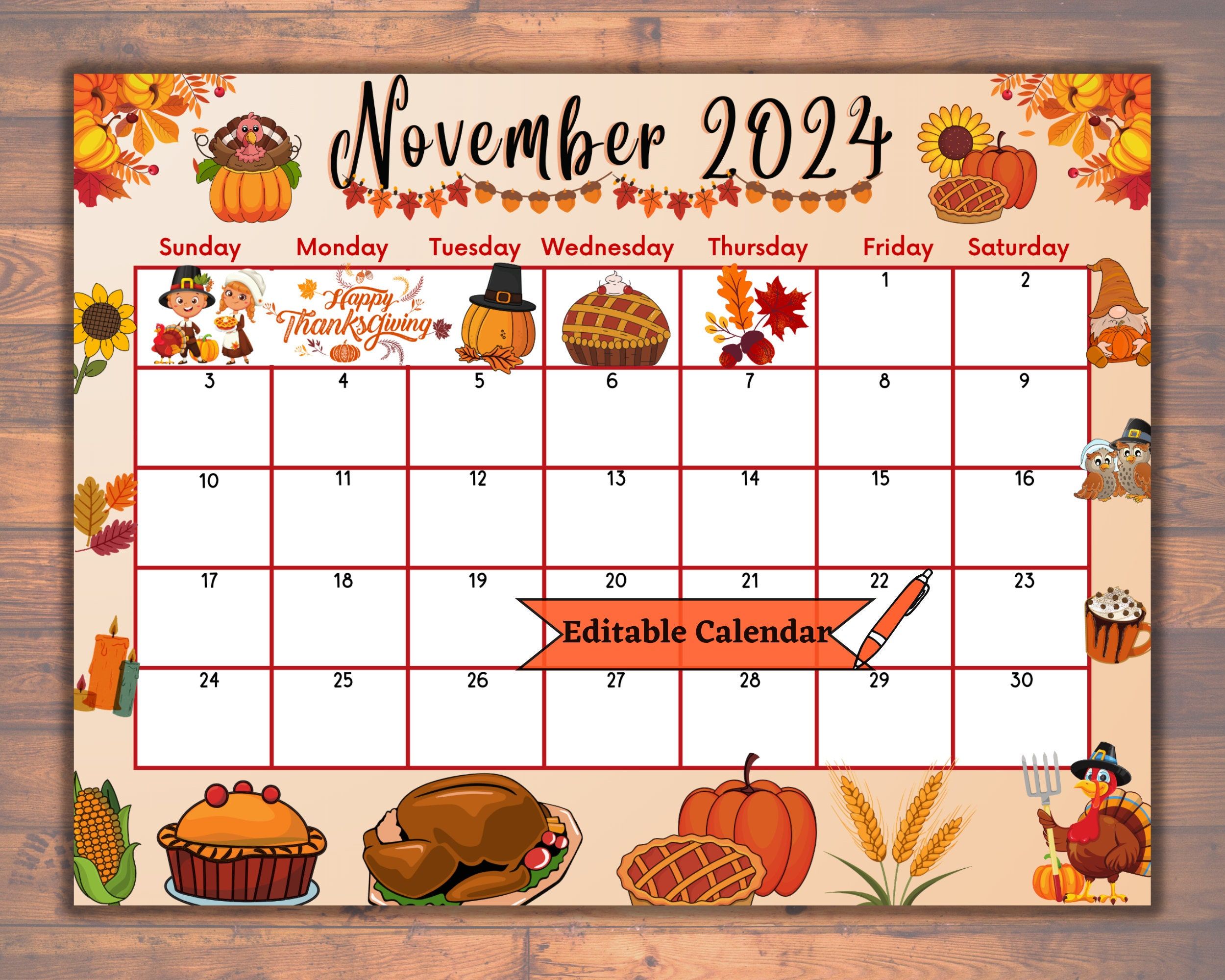 2500x2000 Editable November 2024 Calendar