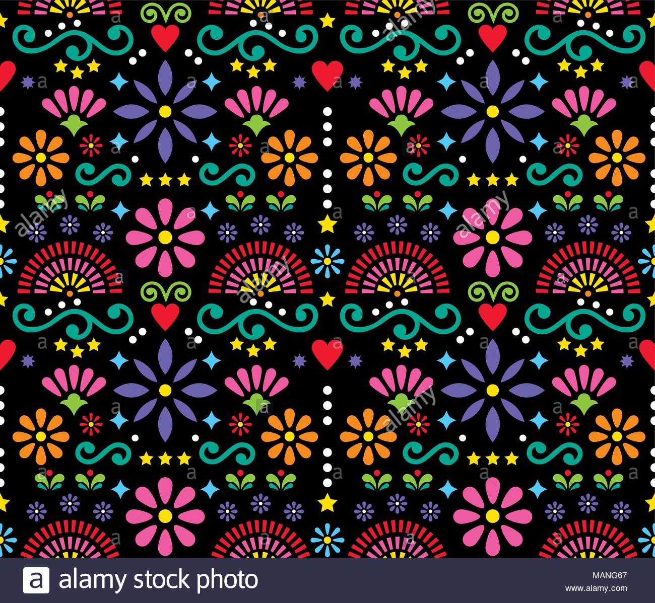 1300x1198 Mexican folk art seamless vector pattern, colorful design
