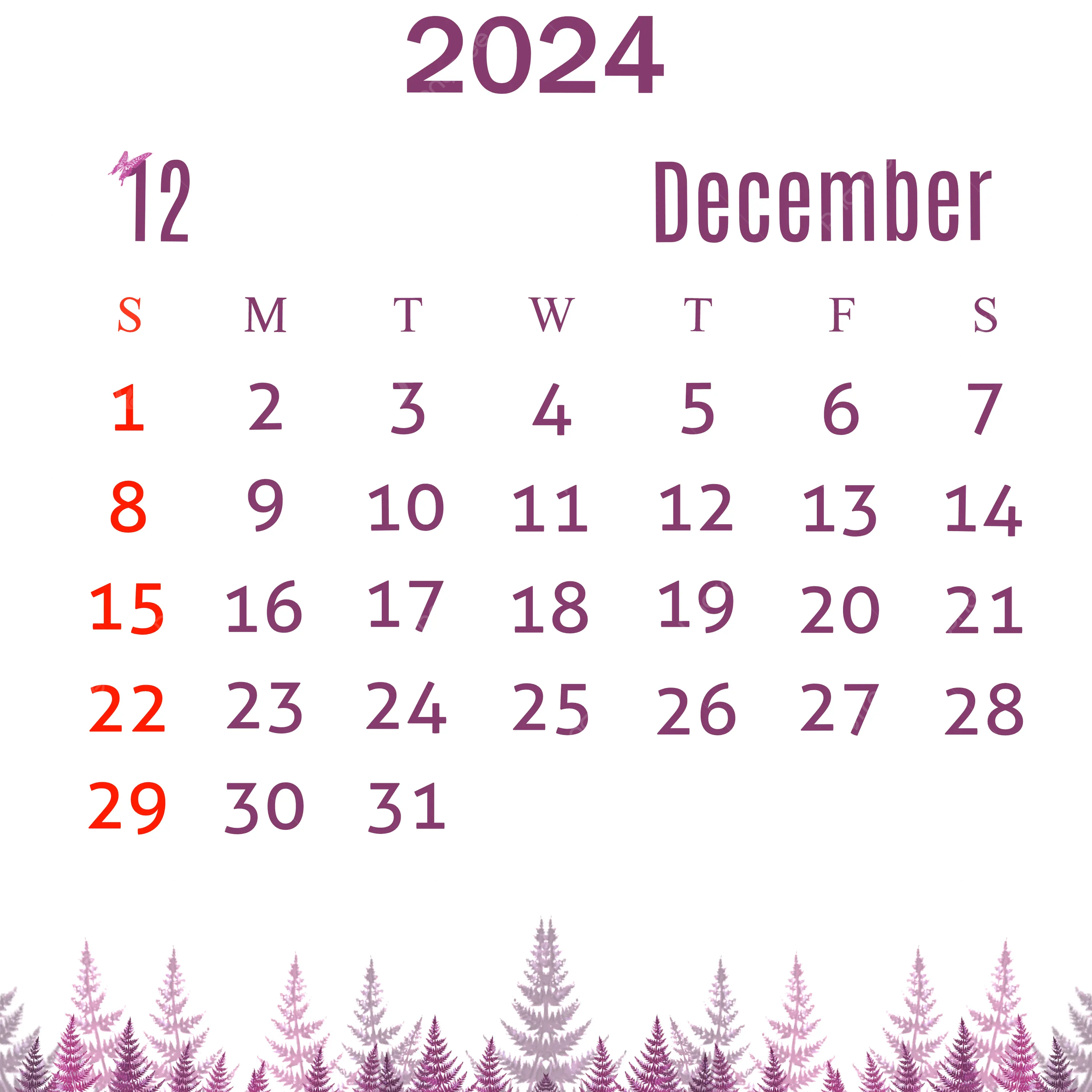 2500x2500 December 2024 Calendar Purple