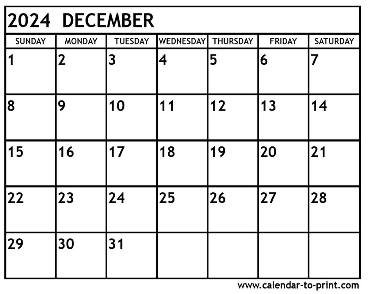1200x960 December 2024 Calendar Printable