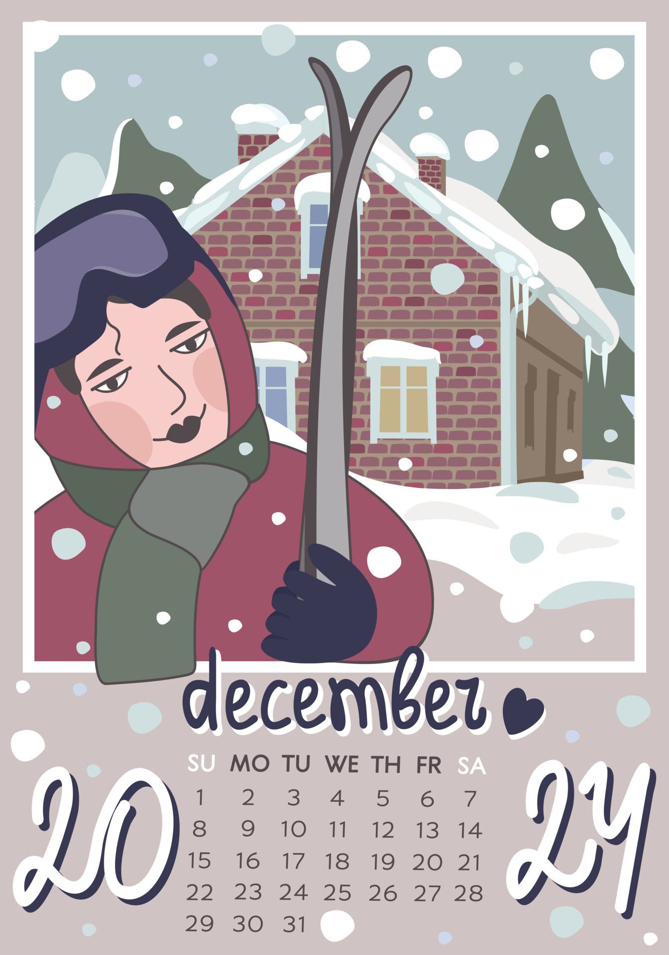 1344x1920 December 2024. Calendar A4. Week starts