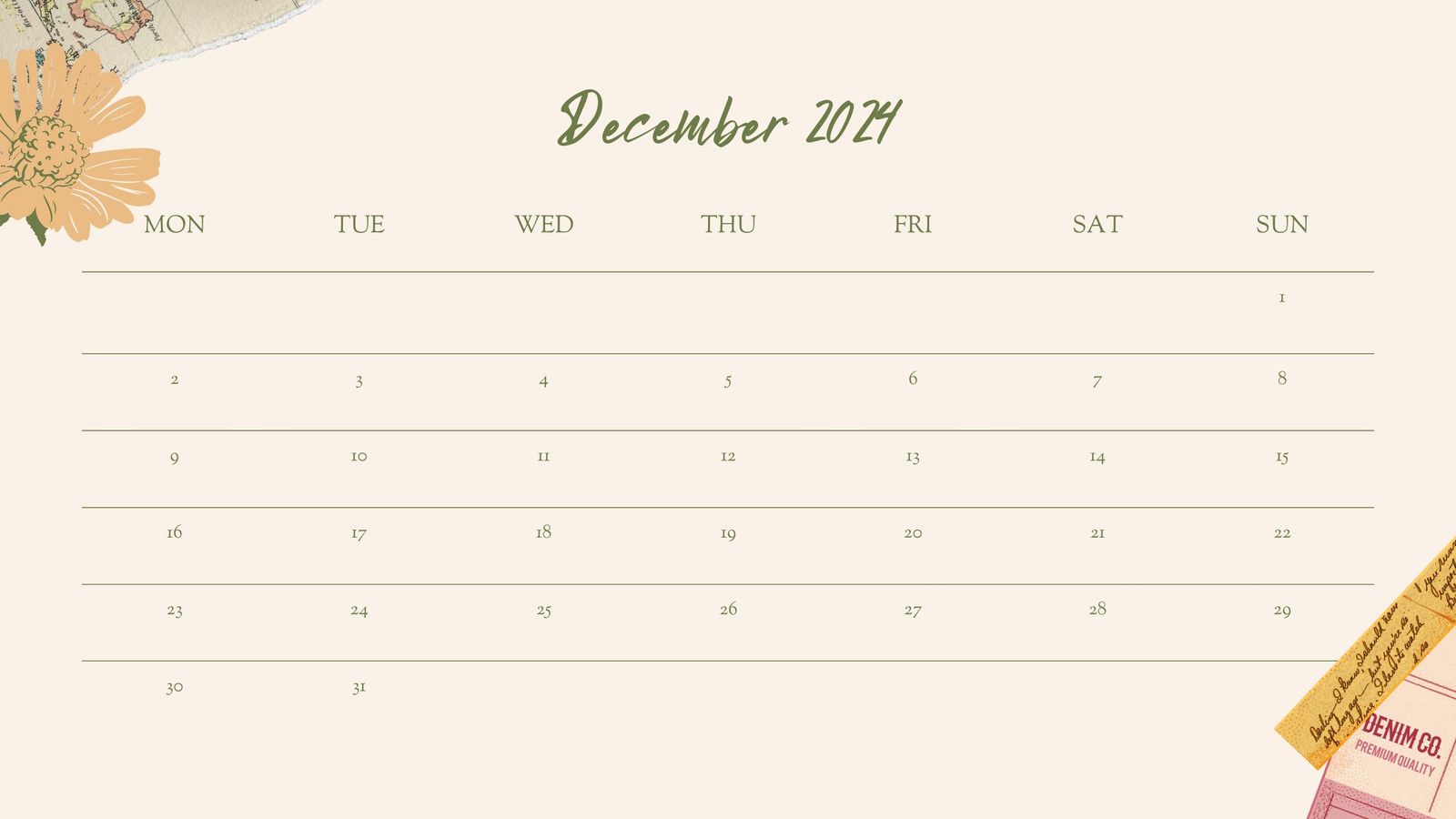 1600x900 December 2024 calendar templates