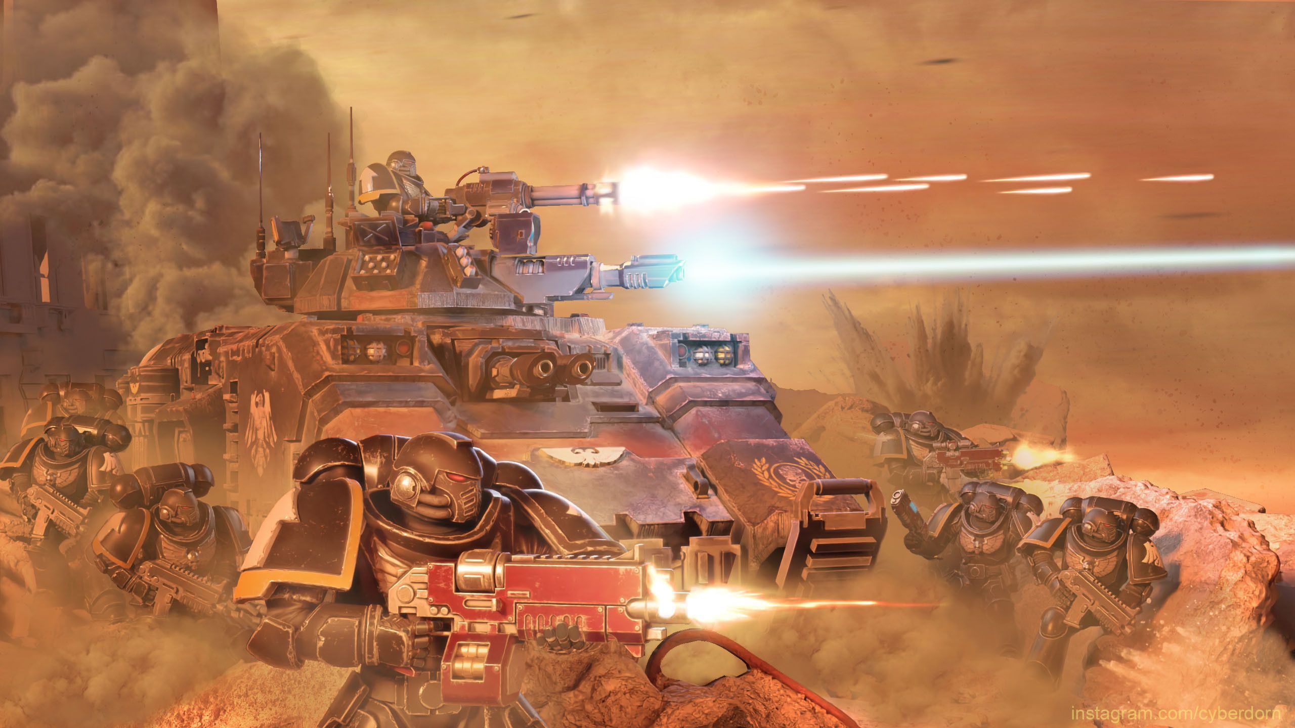 2560x1440 Raven Guard space marines under
