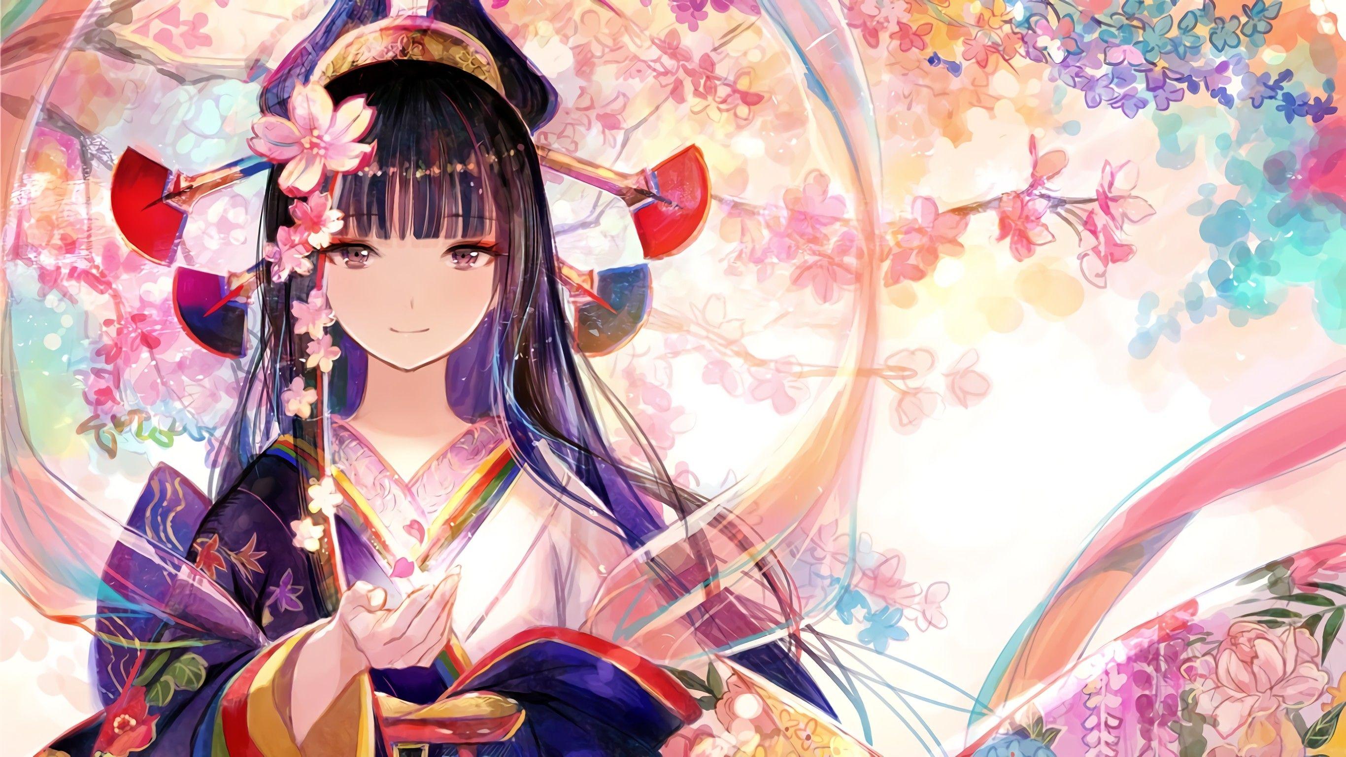 2732x1536 anime anime girls fantasy art flower in hair fantasy