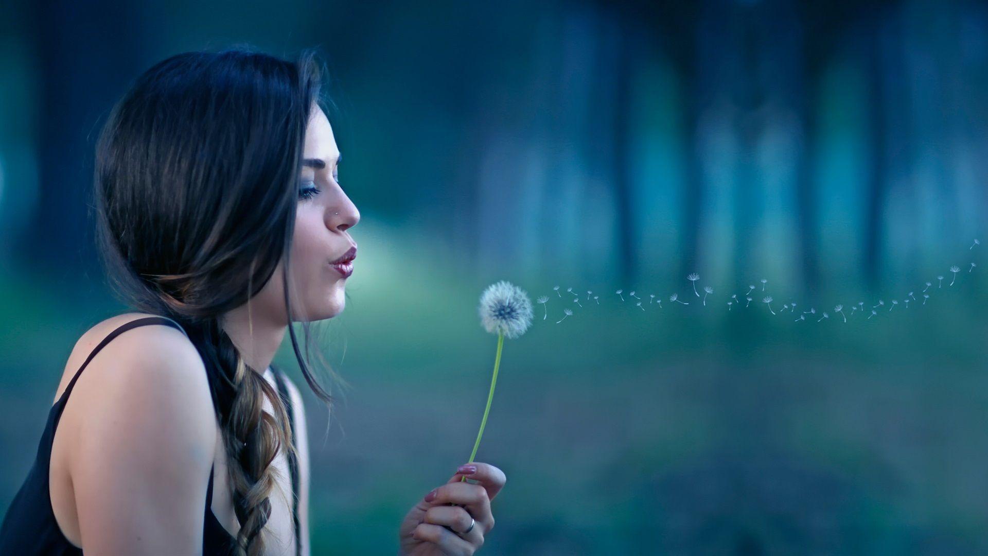 1920x1080 Wallpaper Girl, dandelion, bokeh 1920x1080 Full HD 2K Picture, Image