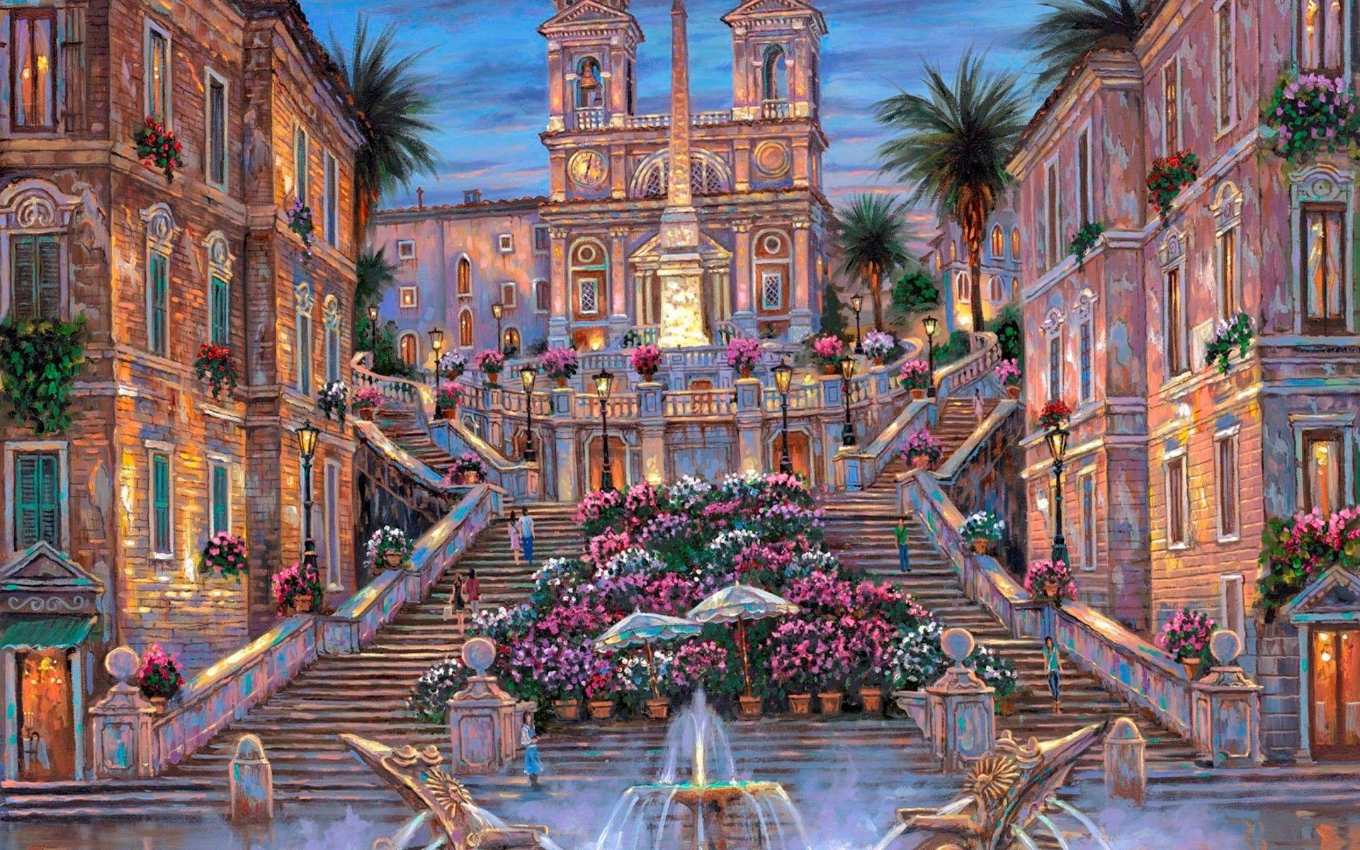 1920x1200 robert, Finale, Rome, Spanish, Steps, Paintings, Detail