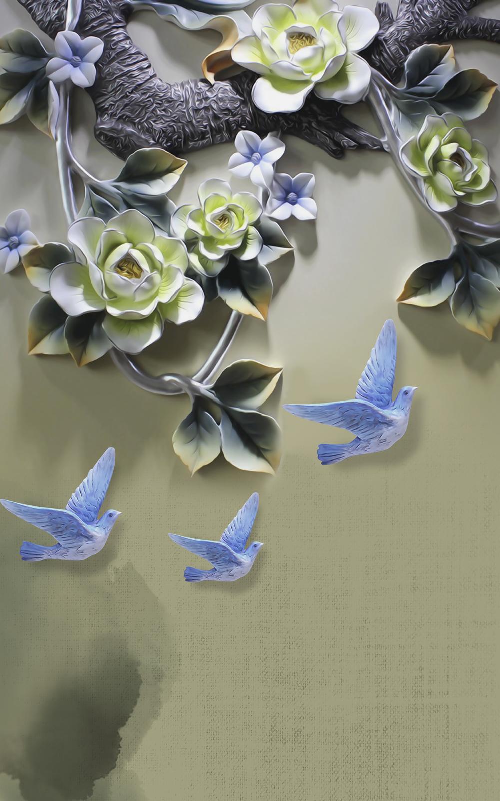 1000x1600 Wall mural Blue, flower and butterfly, No. 37476: