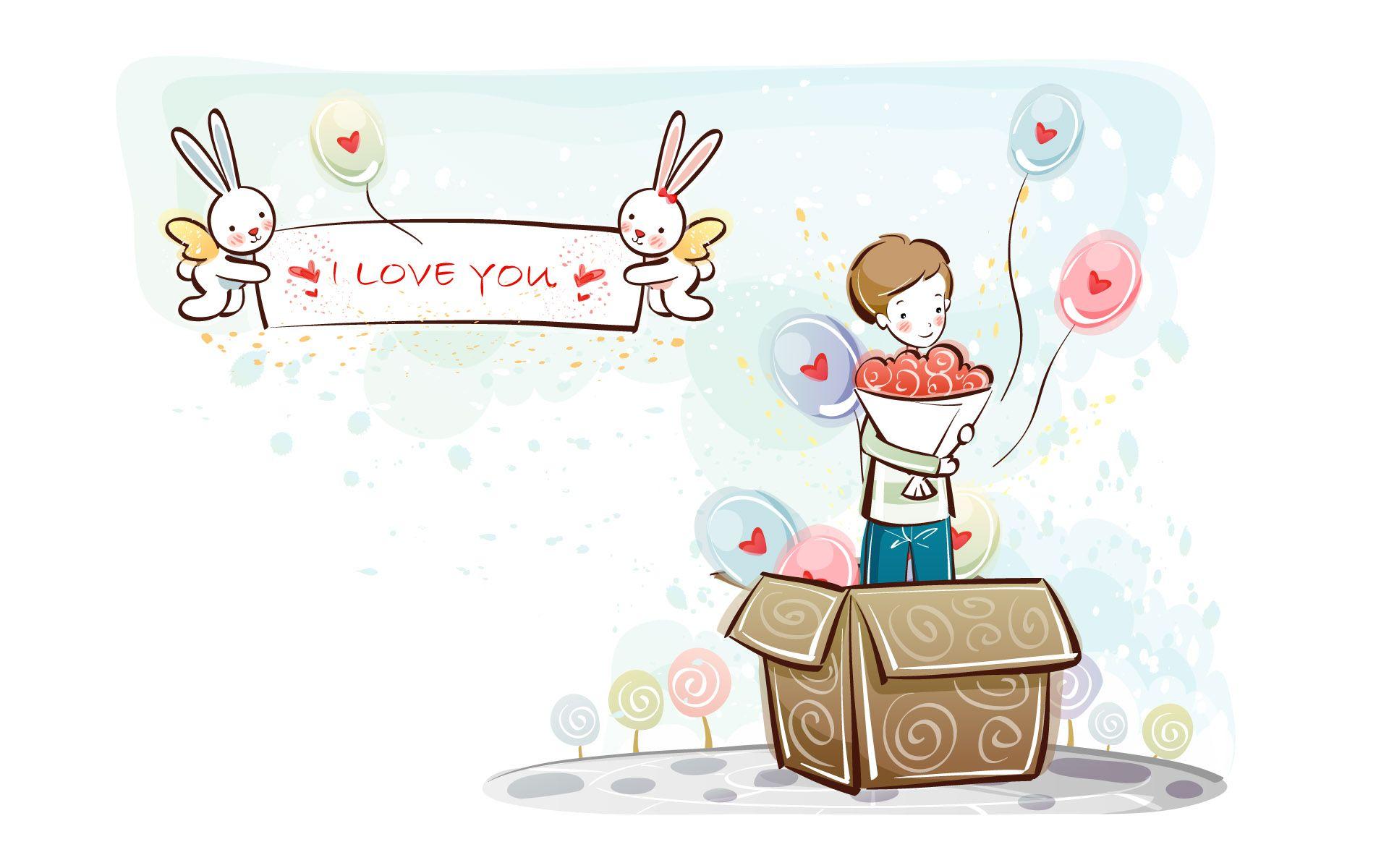 1920x1200 Free Cute Cartoon Love Couple Wallpaper, Download Free Clip