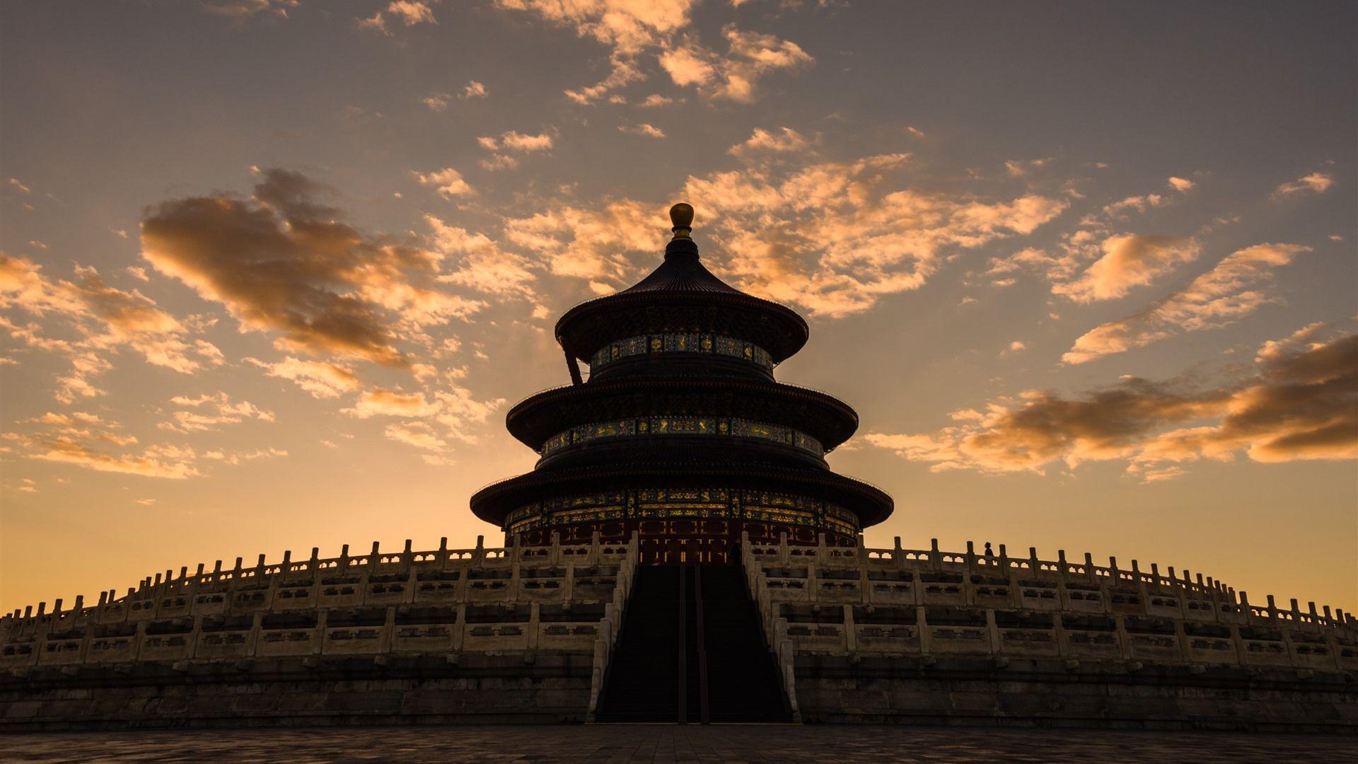 1920x1080 Wallpaper Temple of Heaven, dusk, clouds, Beijing, China