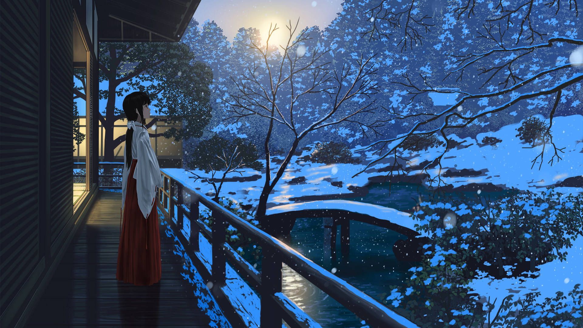 1920x1080 Cartoon Shrine Maiden Alone
