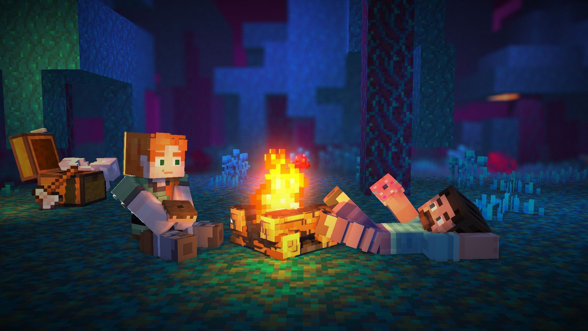 1920x1080 Steve and Alex in wrapped nether