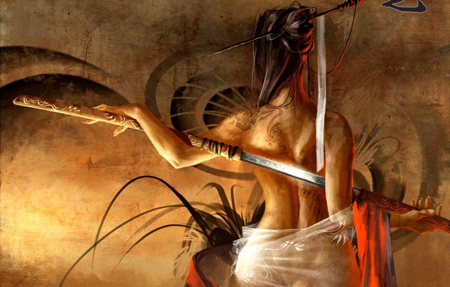 1512x966 Beauty Asian Girl With Samurai Sword HD Wallpaper