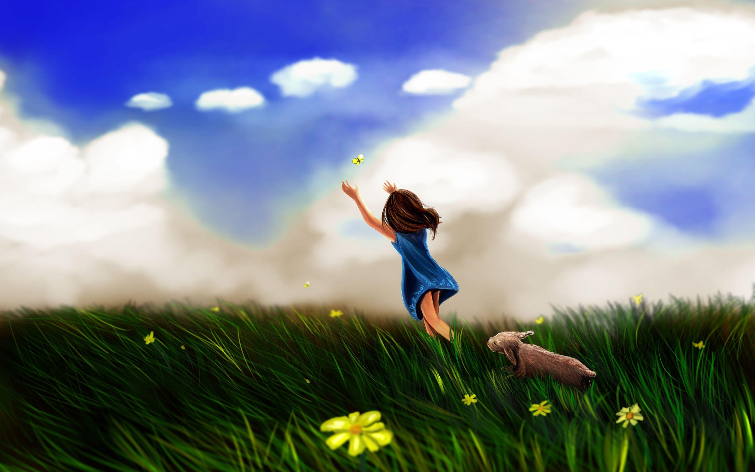 2880x1800 Funny Windows Wallpaper: Girl Butterfly Play Wallpaper HD