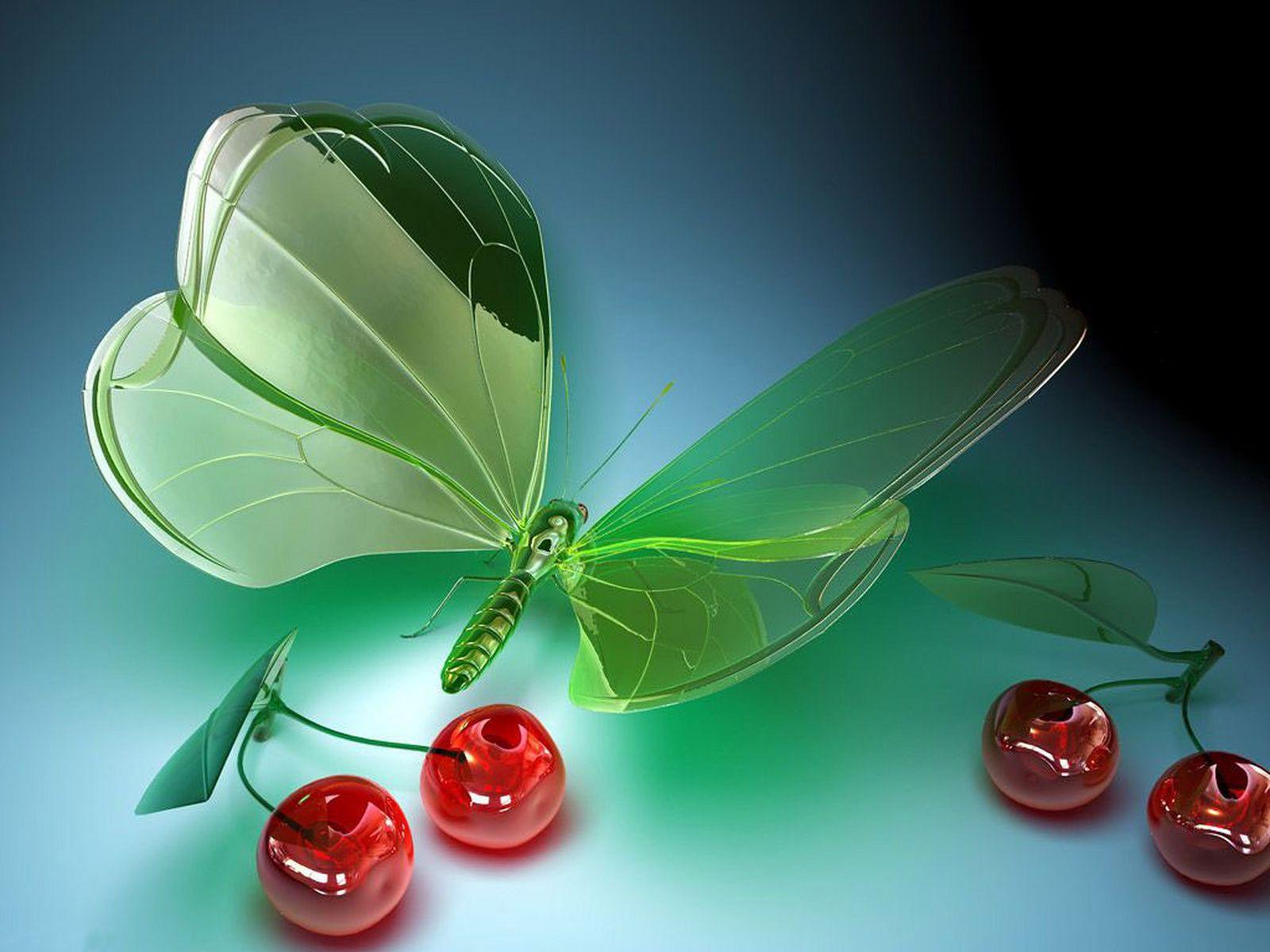 1600x1200 3D Glass Butterflies