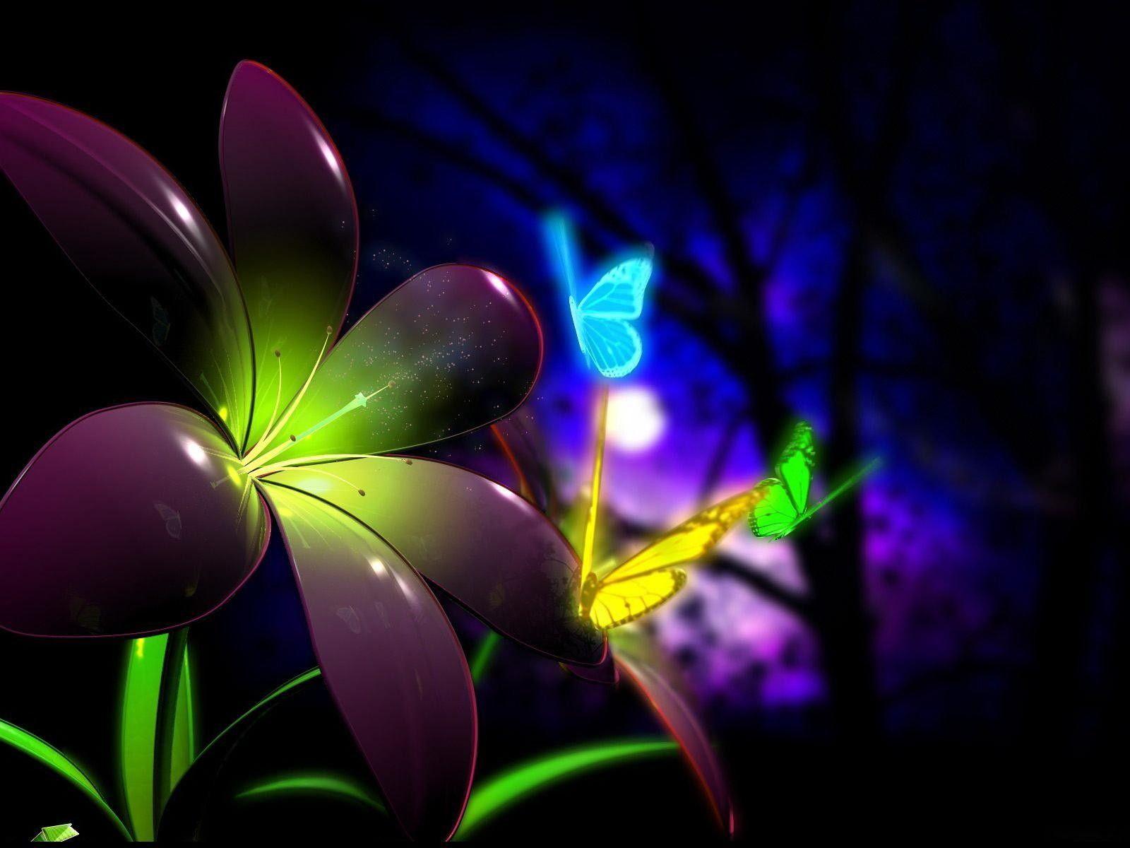 1600x1200 3D Flower Butterfly #Wallpaper