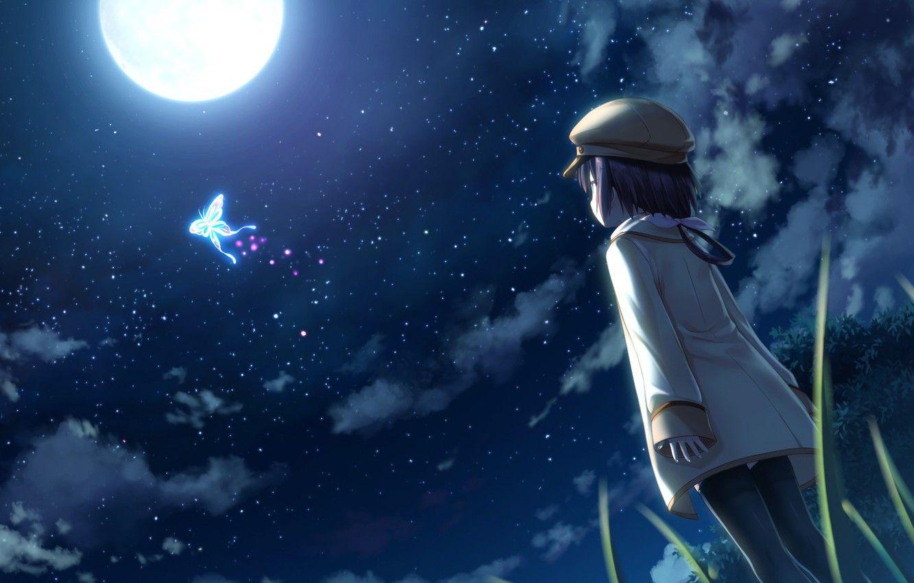 1332x850 Wallpaper night, butterfly, girl image for desktop, section