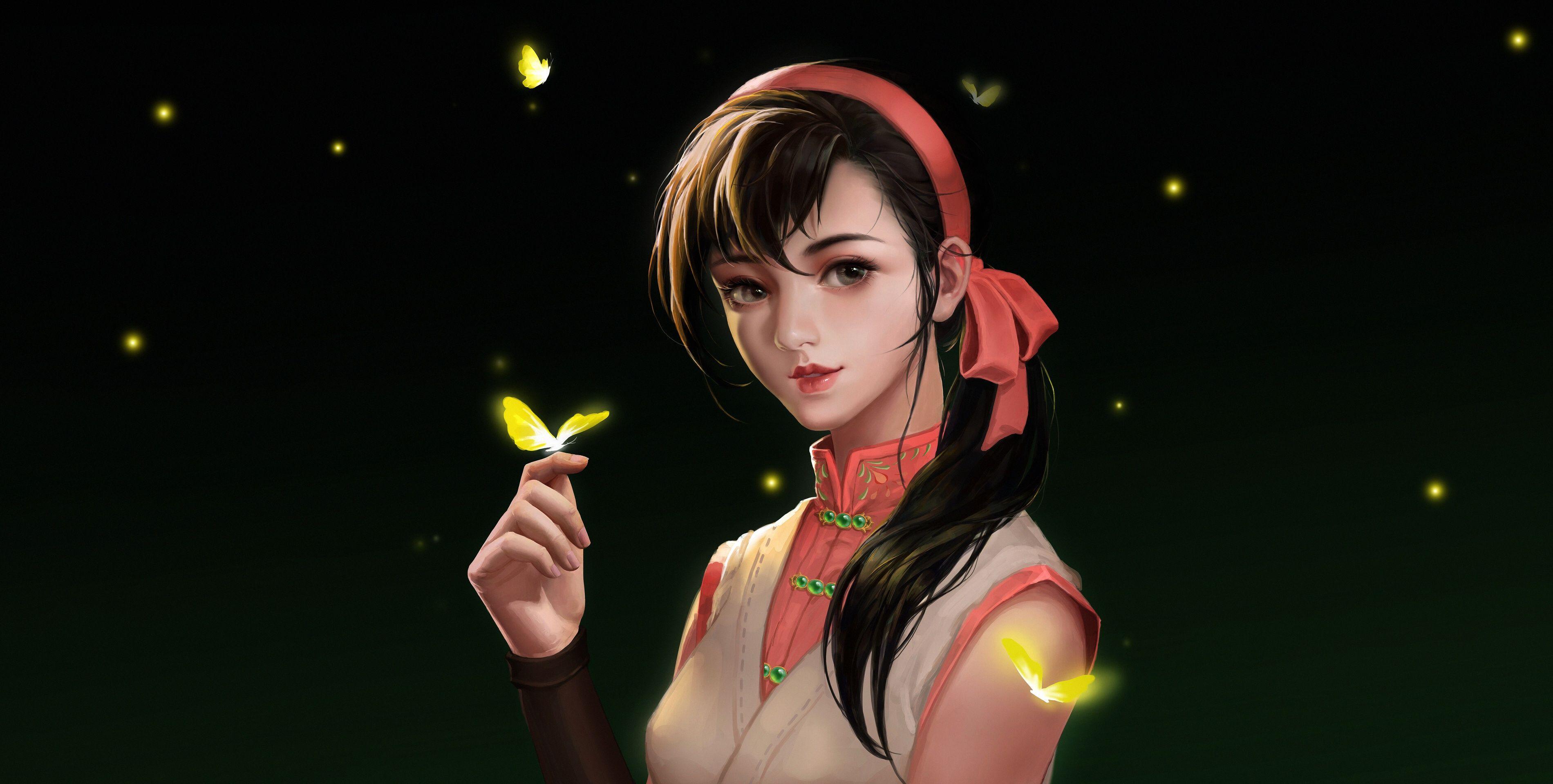 3800x1920 Black Hairs Butterfly Girl Art 4k, HD Artist, 4k Wallpaper