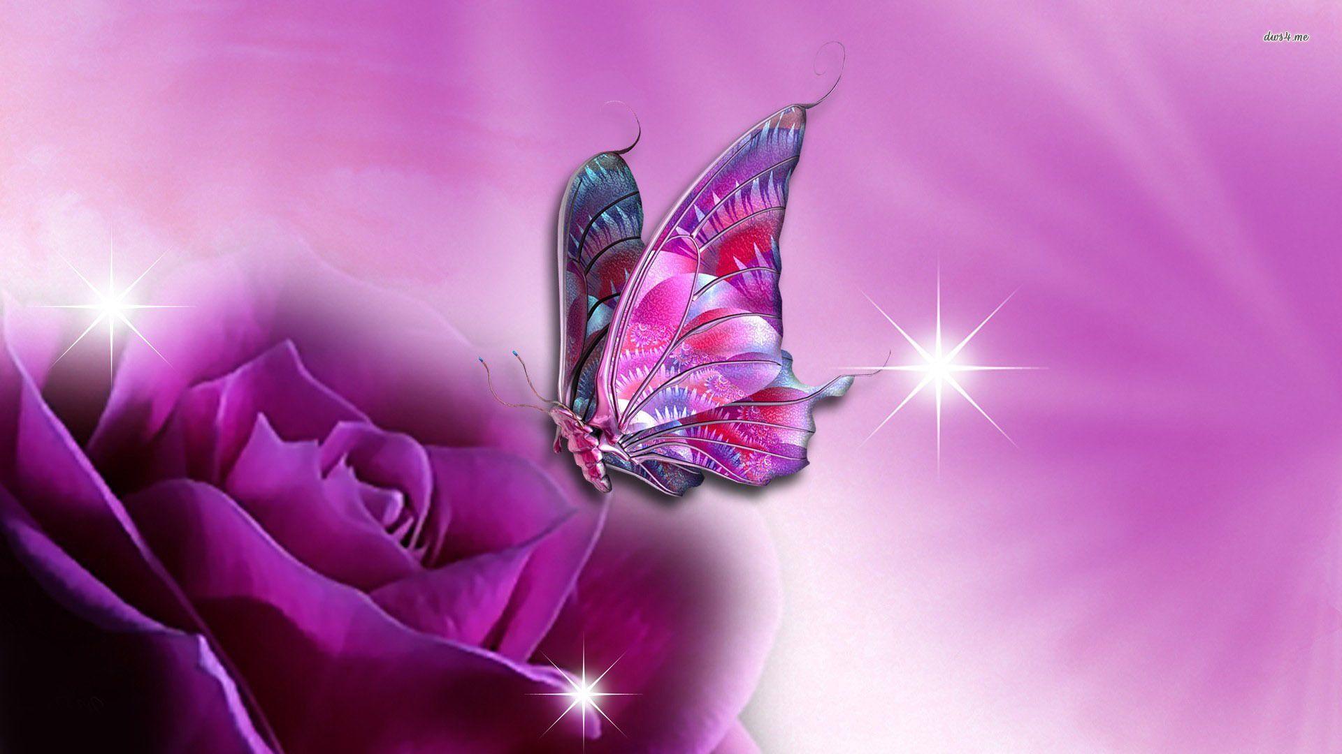 1920x1080 Butterfly on purple rose wallpaper Art wallpaper