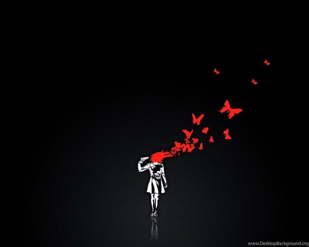 1024x819 Black Background Girl Weapon Red Butterfly Wallpaper