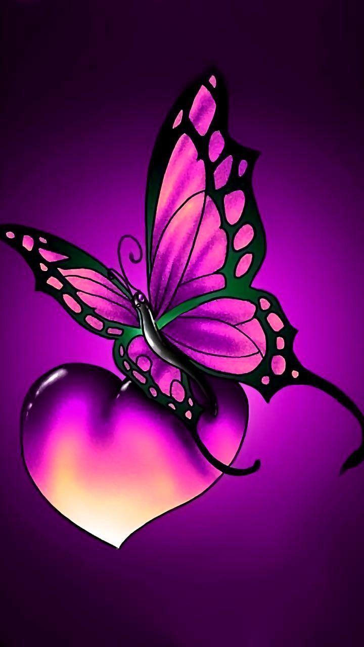 720x1280 Purple Heart And Buttefly Butterfly Wallpaper, Butterfly