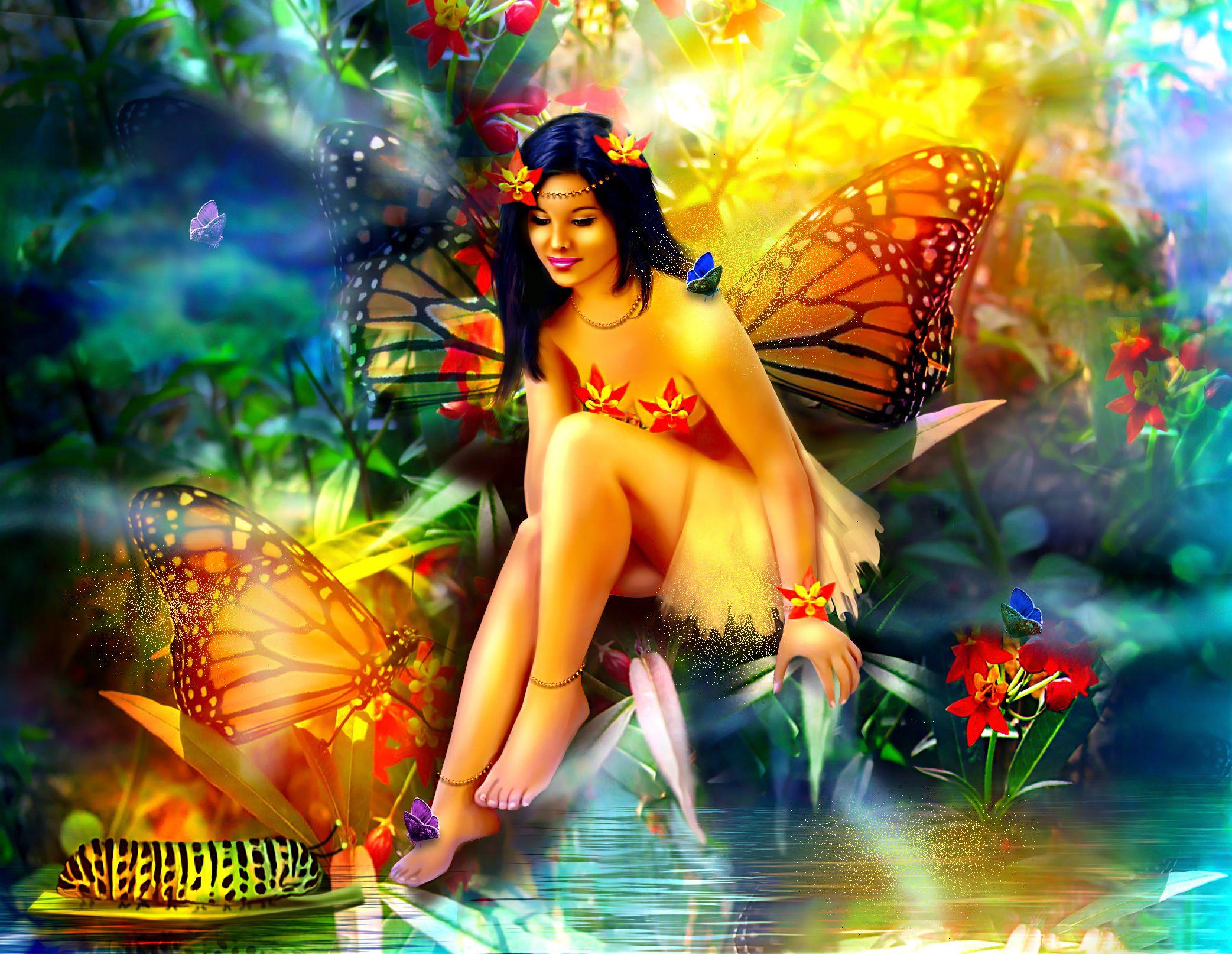 2085x1614 fairies, Fantasy, Girls, Fairy, Butterfly, Forest, Magical