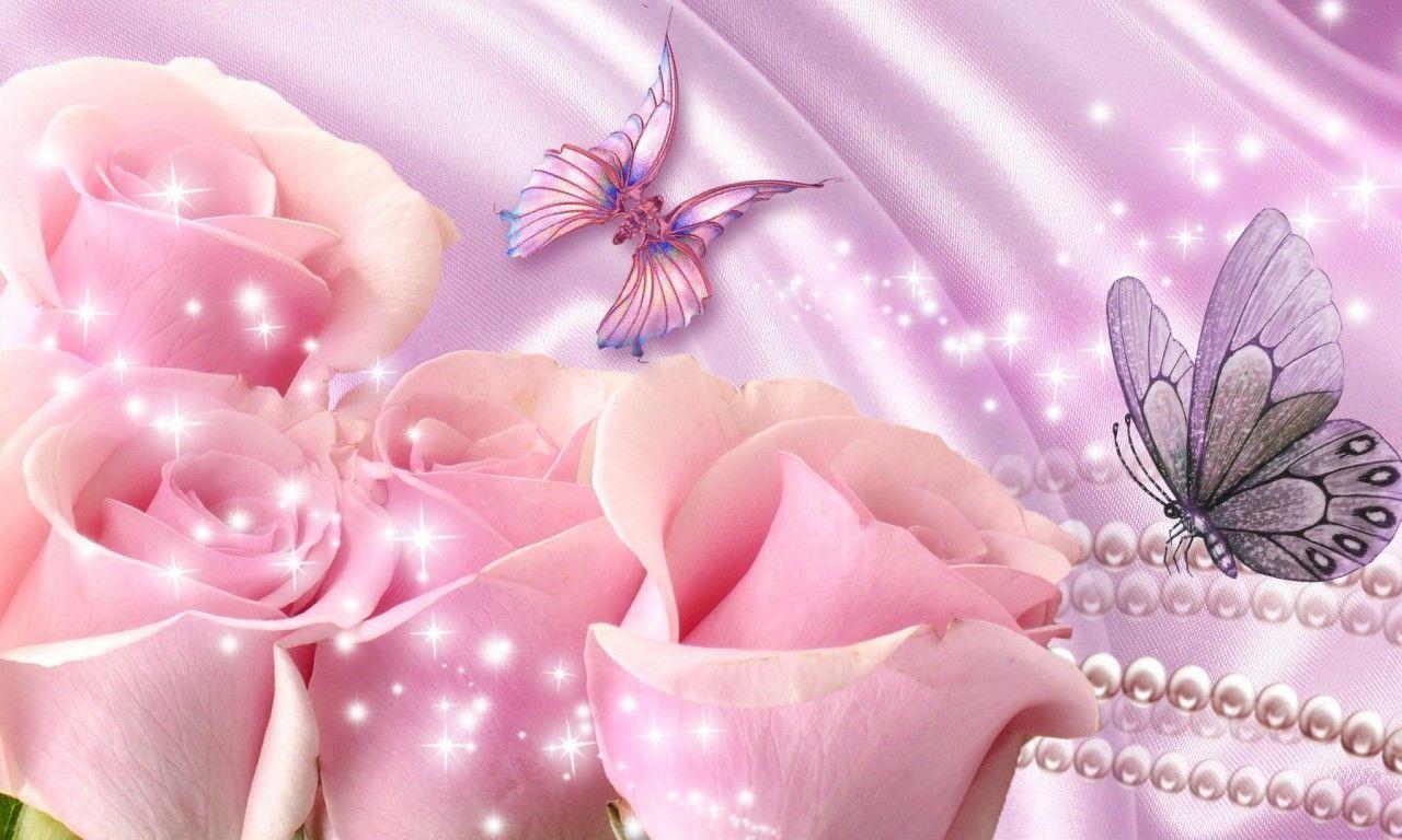 1280x768 Download 1280x768 Pink roses and butterflies wallpaper