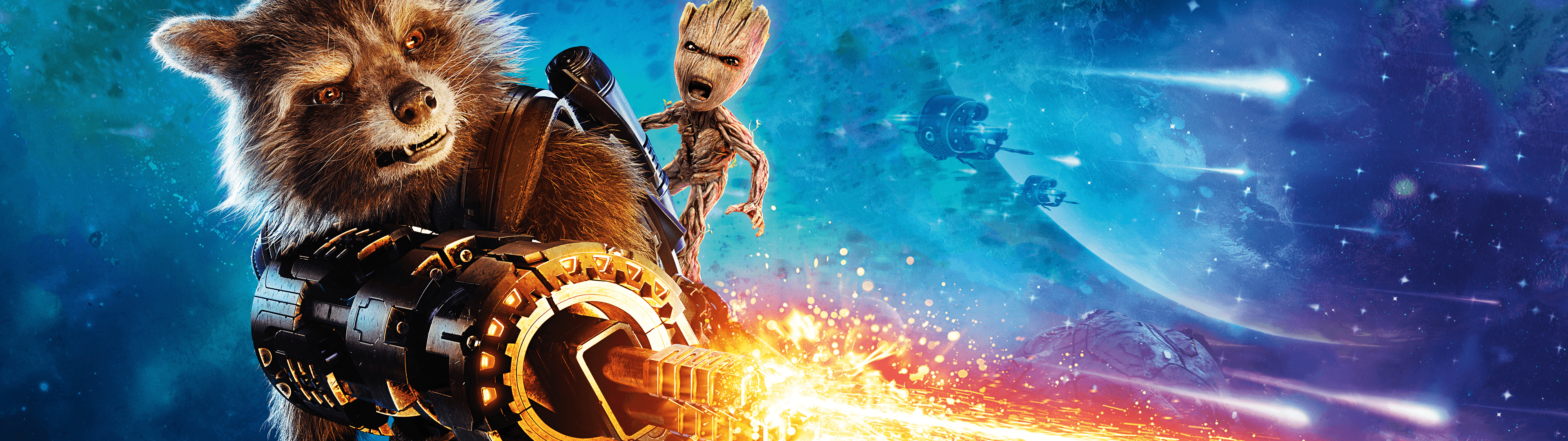 3840x1080 Rocket and Groot of the Galaxy 2