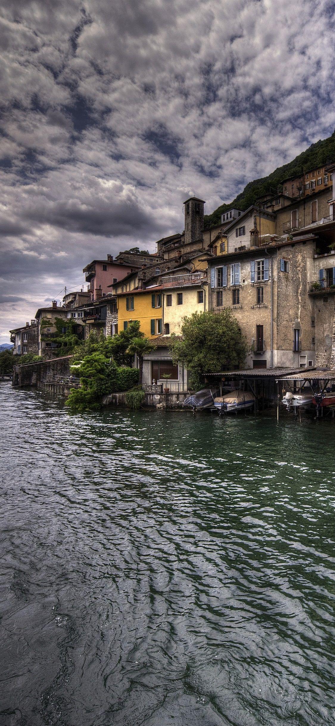1125x2436 Gandria, Lake Lugano, Switzerland, houses, village 1125x2436