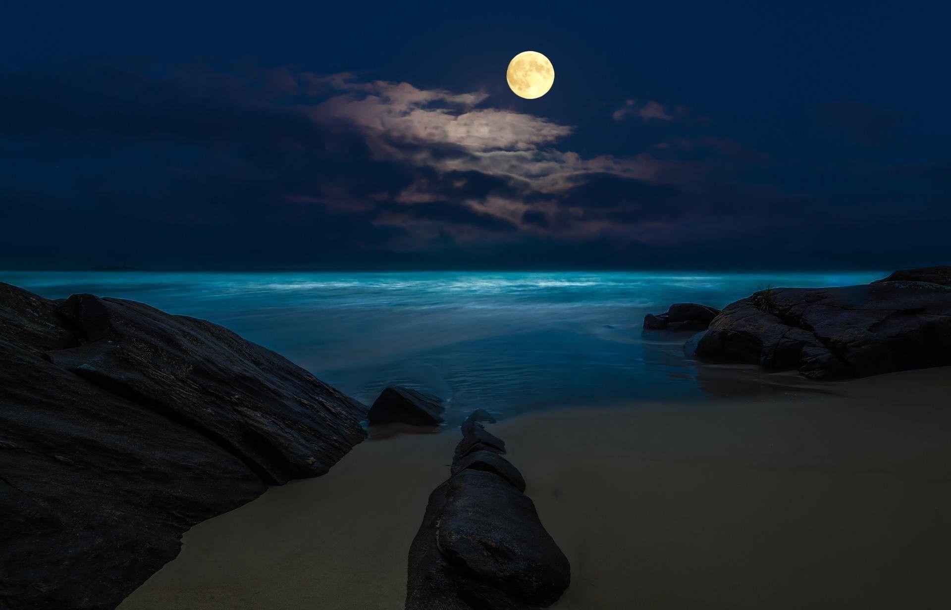 1920x1232 Night Beach Ocean Wallpaper